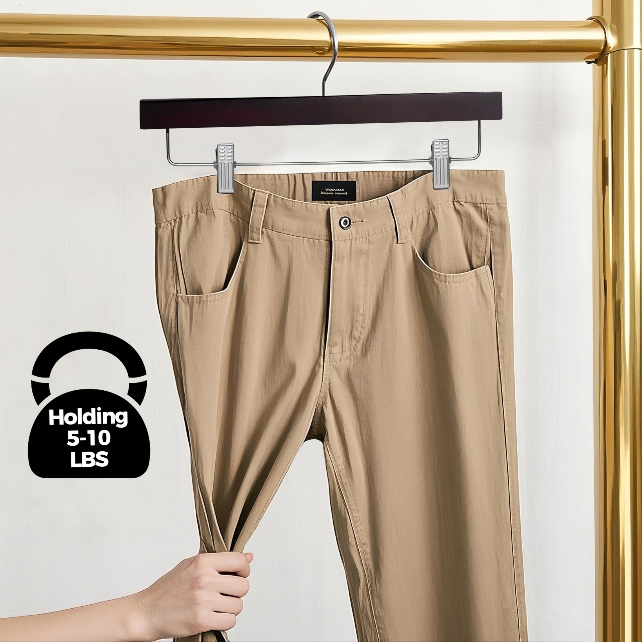 Quality Hangers Hölzerne Hosenbügel,10er Pack Drehhaken Tuch Kleiderbügel Set,Lotusholz Rock Hose Shorts und Slack Kleiderbügel mit verstellbarem Clip,Mahagoni Kleiderbügel Set in 6 modernen Farben
