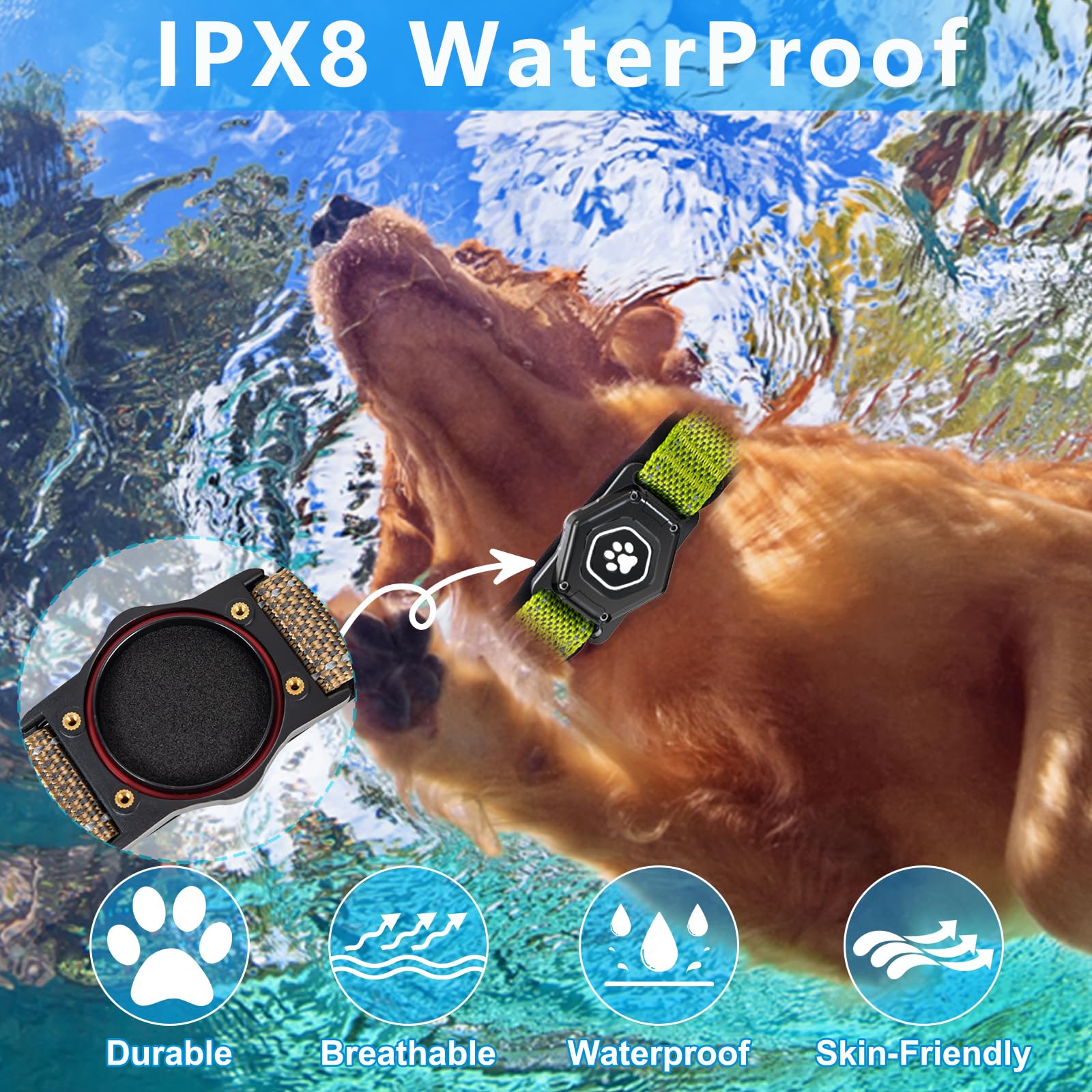 Luminous Airtag Dog Collar,Durable Dog Collar with Waterproof Apple Air Tag Holder Case,Adjustable,Soft,and Reflective GPS Tracking Dog Collars for Medium and Heavy Duty Large Dog Boy or Gril - Image 4