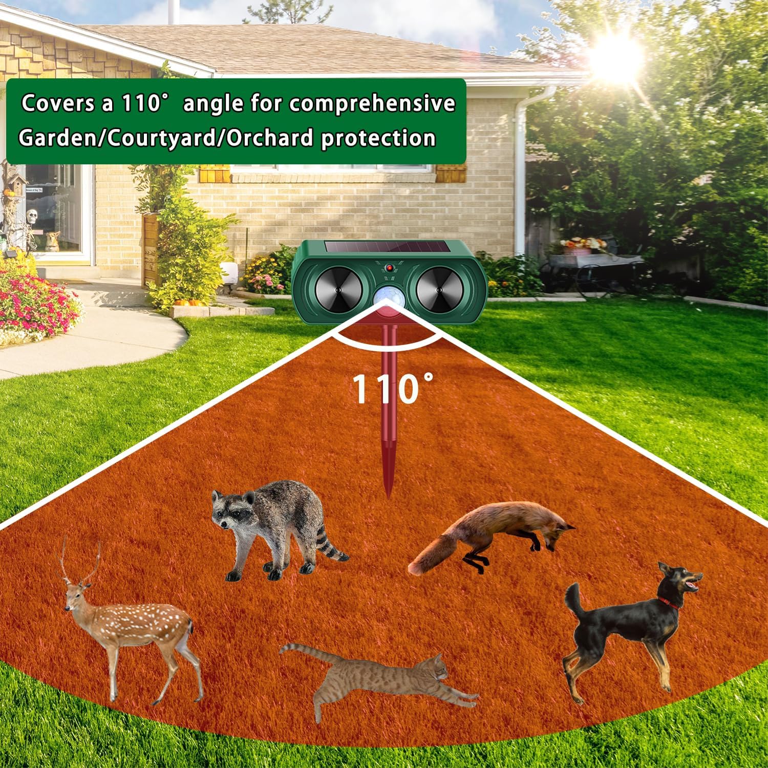 2 Pack Solar Ultrasonic Animal Repeller 2026 Waterproof Deer Repellent Devices Flashing Light Deterrent for Rabbits,Dogs, Raccoons, Cats,Rodents, Skunks, Squirrels,Yard Garden Outdoor