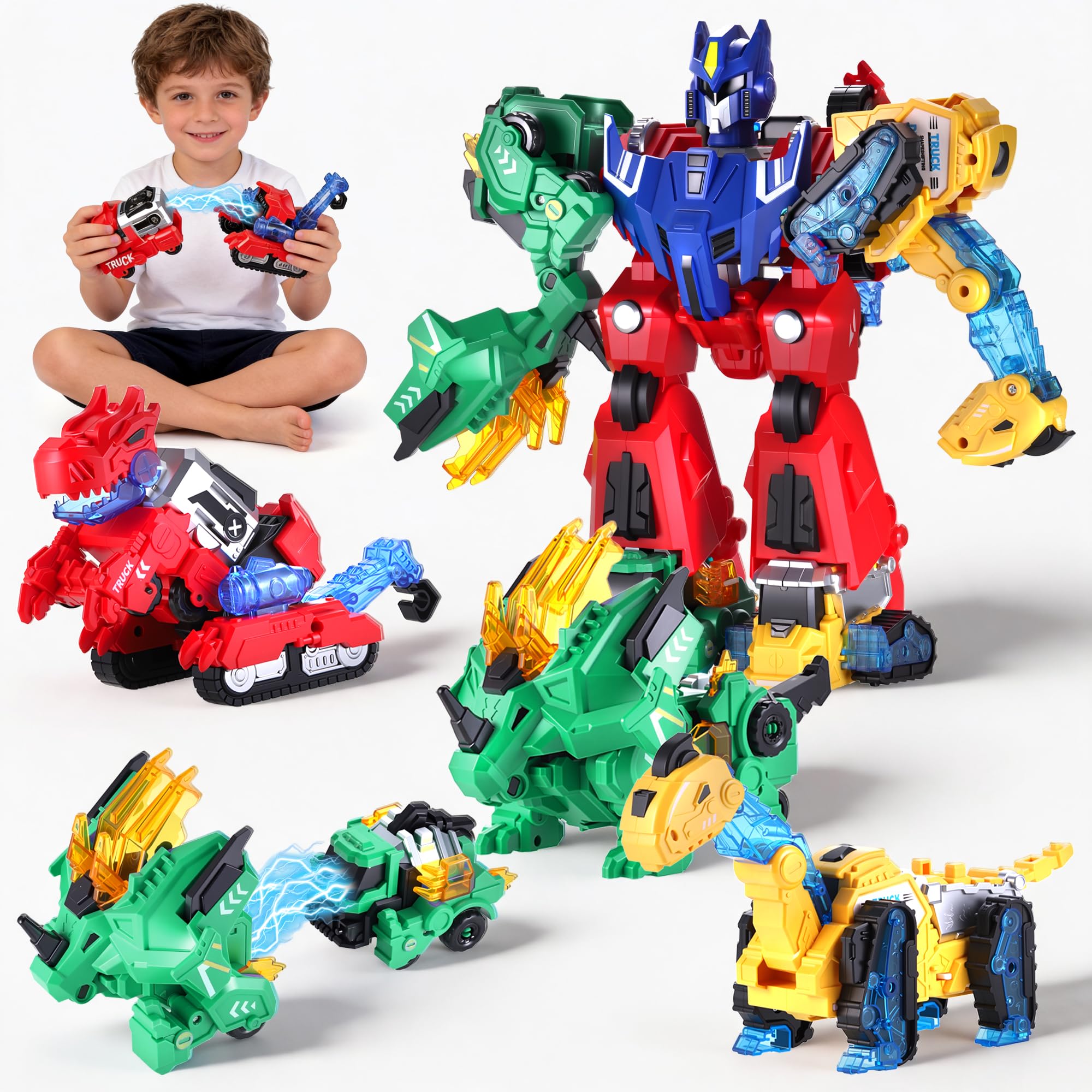 Kssvzz Dinosaur Transform Robot Toys for Boys - 6 in 1 Magnetic Construction Toy Cars Transforming Dino, T-Rex Birthday for 3 4 5 6 7 8 Year Old Kids, STEM Educational Learning Toy