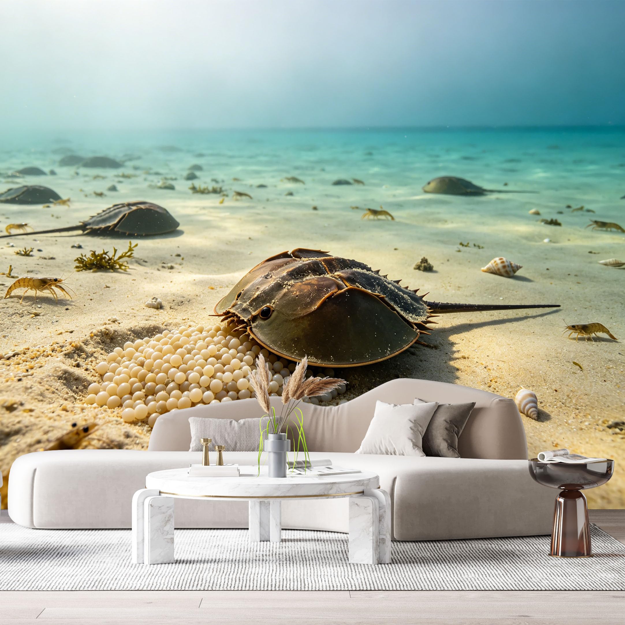Custom Size Wall Murals Horseshoe Crab Marine Ocean 3D Trompe L'Oeil SelfAdhesiveWall Fabric Removable Wallpaper Wall Decor for Living Room Bedroom Bathroom