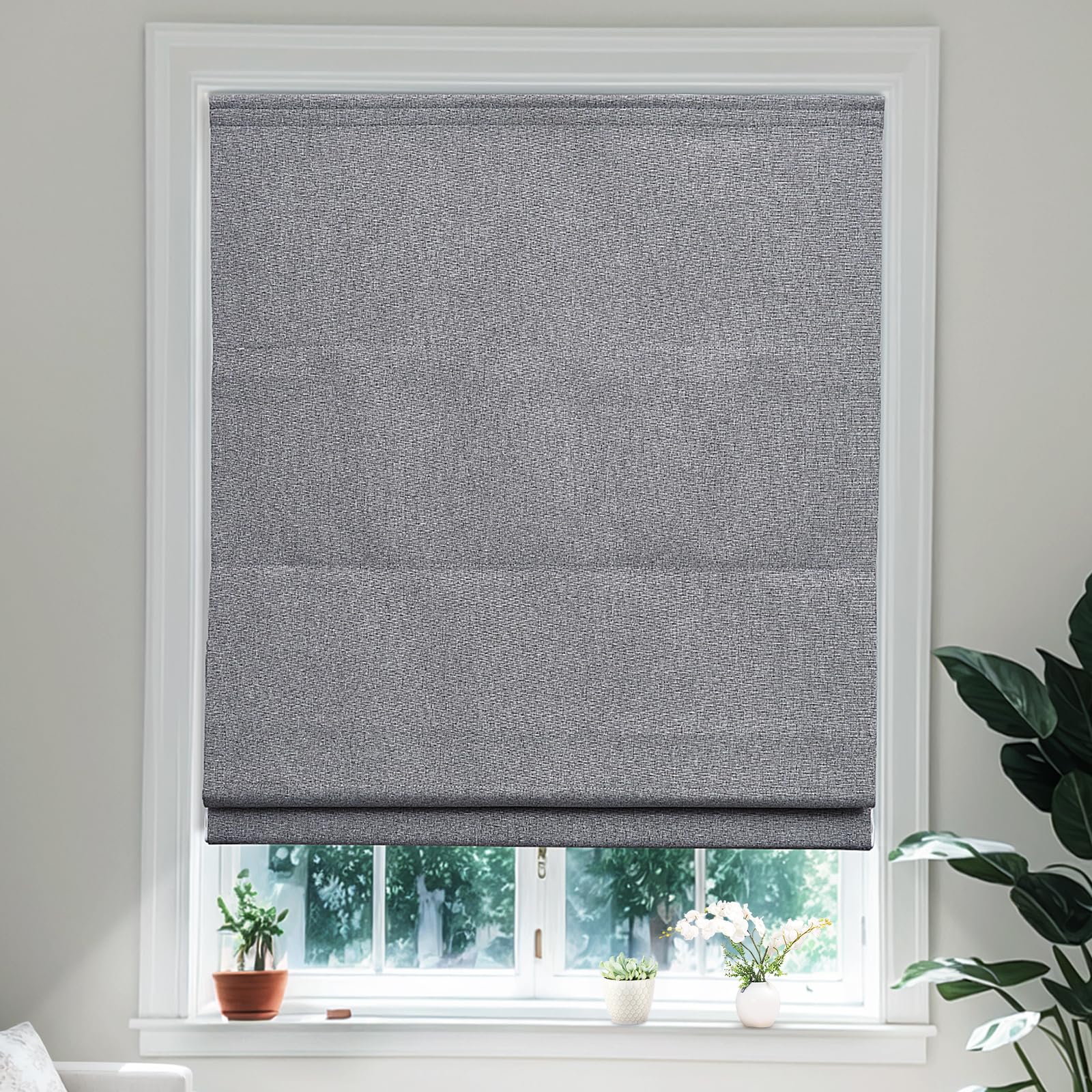 Moonice Roman Blinds Cordless Roman Window Blinds Elegant Blackout Blinds Heat Insulation and Privacy Shades Customized Blinds for Home Office Bedroom (Stone Gray,90cm W x 180cm H)