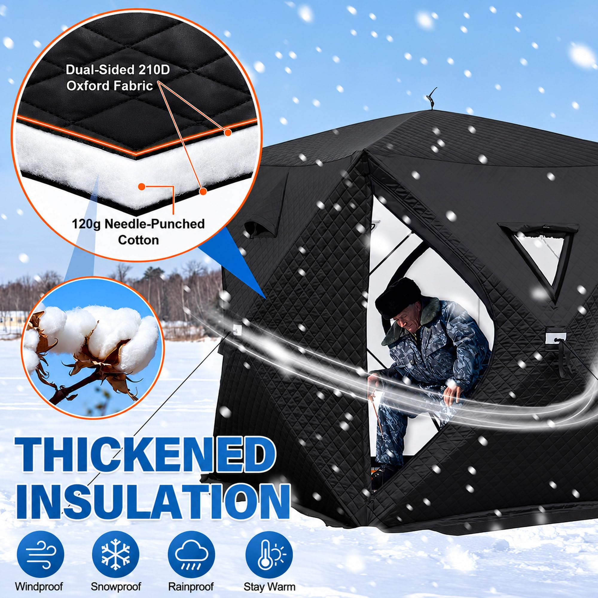 Tenda da Pesca con Foro per Stufa, Tenda Sauna Isolata 4–5 Person