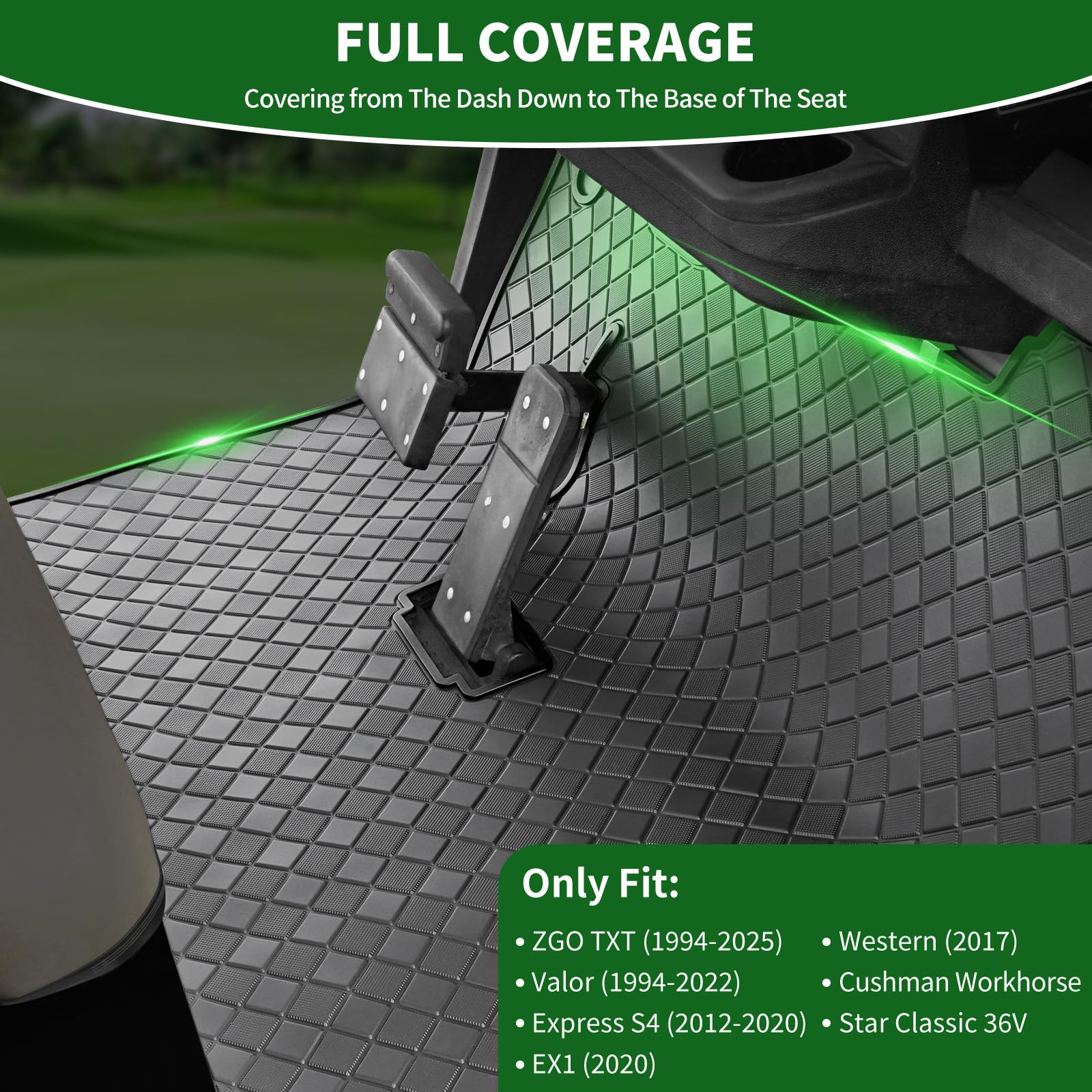 Cartalia Golf Cart Floor Liner Mat 8mm Thick Rubber Full Coverage Fit for EZGO TXT (1994-2025), Express S4 (2012-2020), Cushman Workhorse, EX1 (2020), Valor, Navitas, Some Star Carts Mats - Black Trim