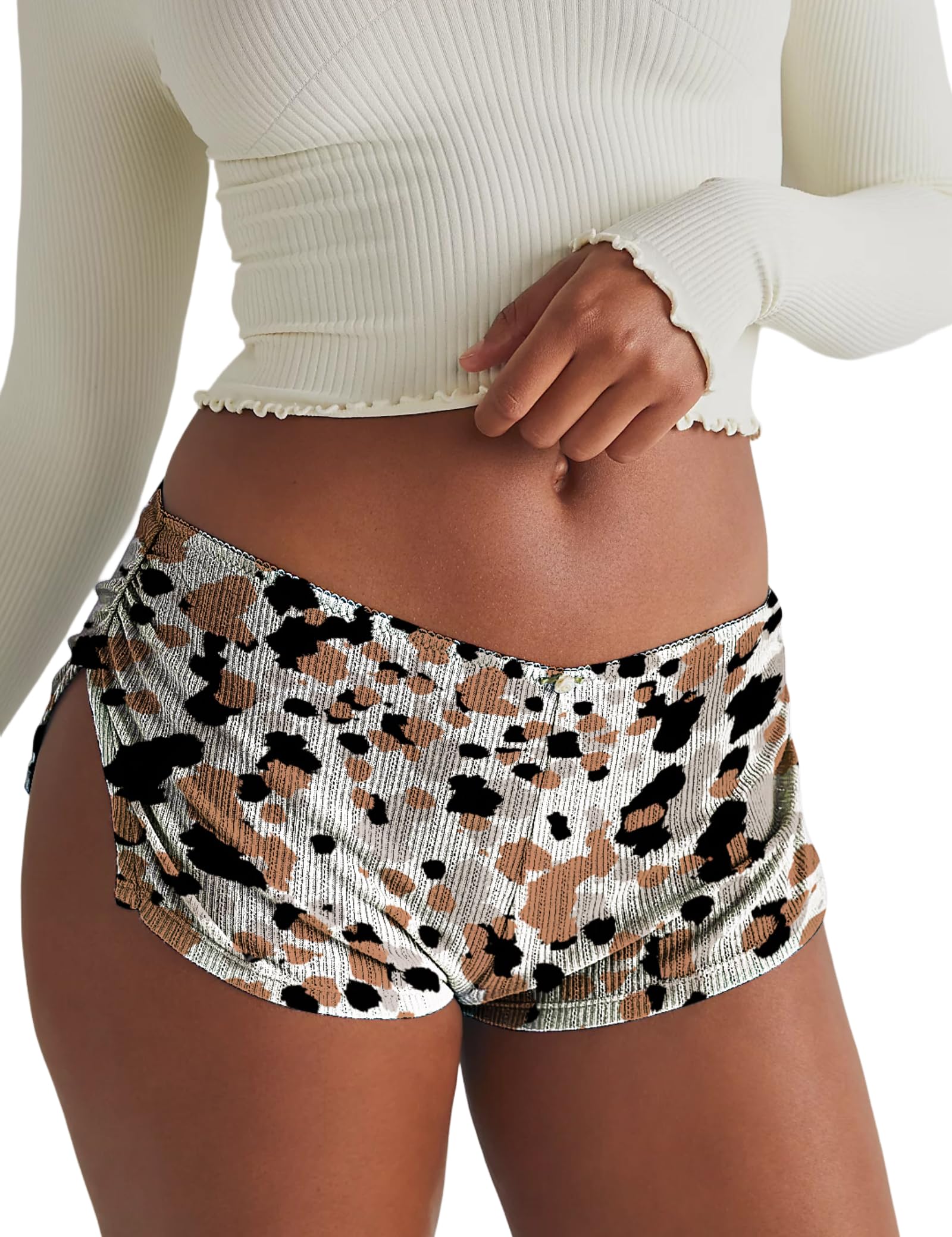 FaroDor Cute Micro Pajamas Shorts for Women Low Rise Side Slit Ruched Lounge Shorts Pj Bottoms