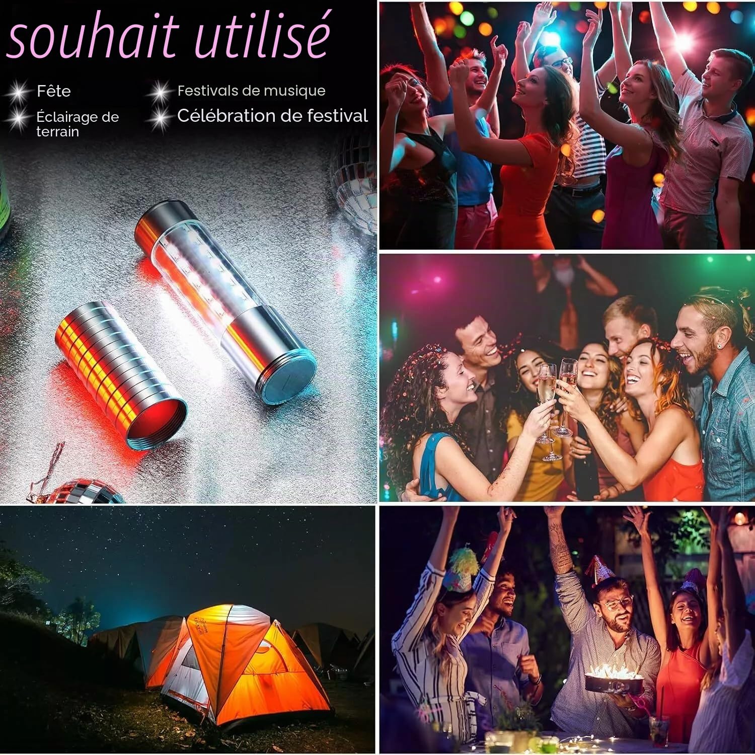Baton Stroboscopique LED Bâton Lumineux Stroboscopique pour bouteille de champagne - lumière blanche, Réutilisable pour karaoké, bar, boîte de nuit, mariages, fêtes (Argenté 4)