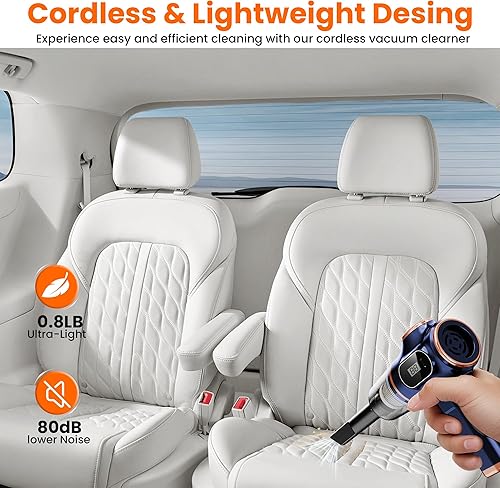 Miniatura 3 de Aspiradora portátil para automóvil, sin cable, mini aspiradoras de mano, recargable con pantalla LCD y múltiples boquillas, limpiadores de mano de