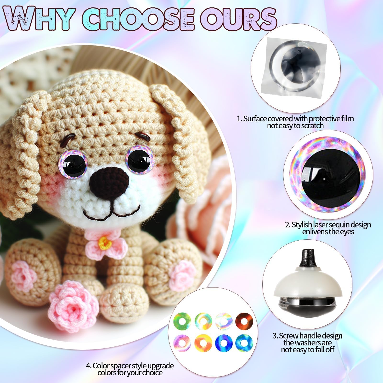 Juego De 20 Ojos De Seguridad Con Purpurina 3D Para Ganchillo Con