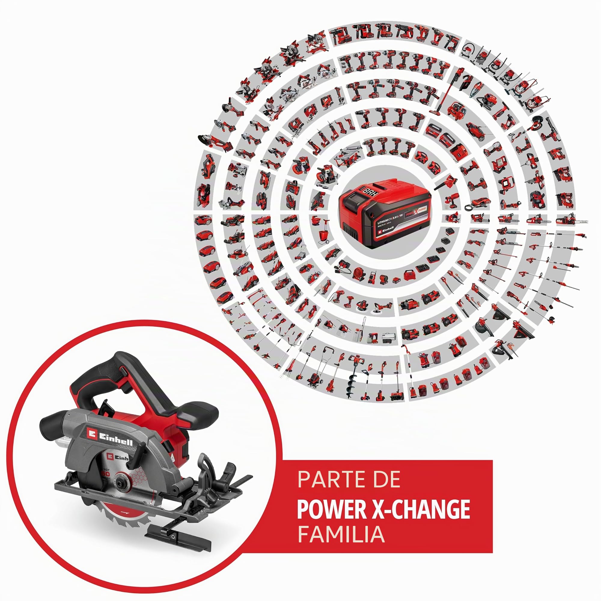 Einhell batería sierra circular manual TE-CS 18/150-2 Li Solo Power X-Change (18 V, hoja de sierra: Ø150 mm, profundidad de corte: 49 mm, ajuste sin herramientas, sin batería)