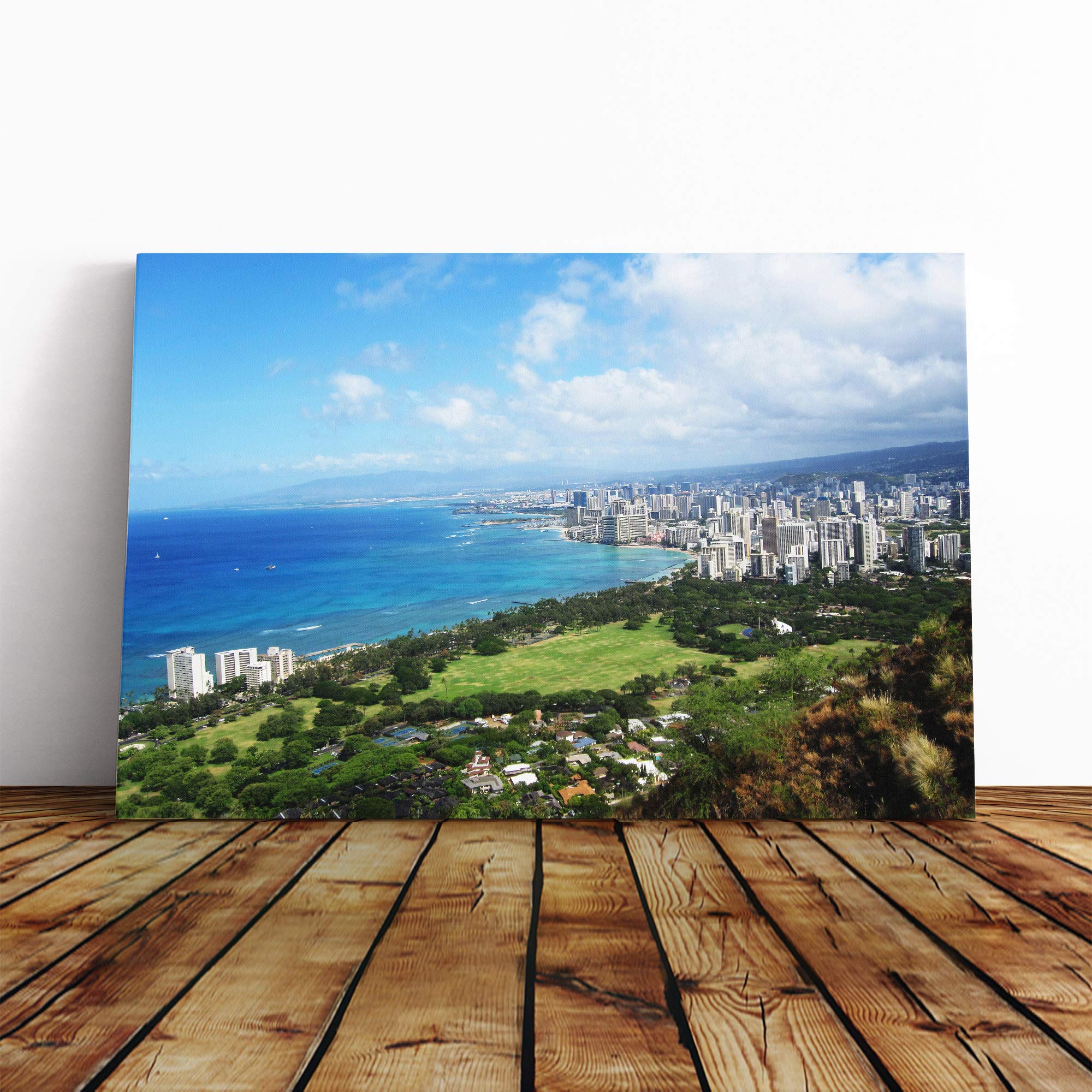 Skyline Honolulu Hawaii Canvas Print | Gallery Wrapped 30mm Frame Wall Art | 30x20 inches | Ready to Hang | Modern Cityscape Picture | Living Room Bedroom Lounge Office