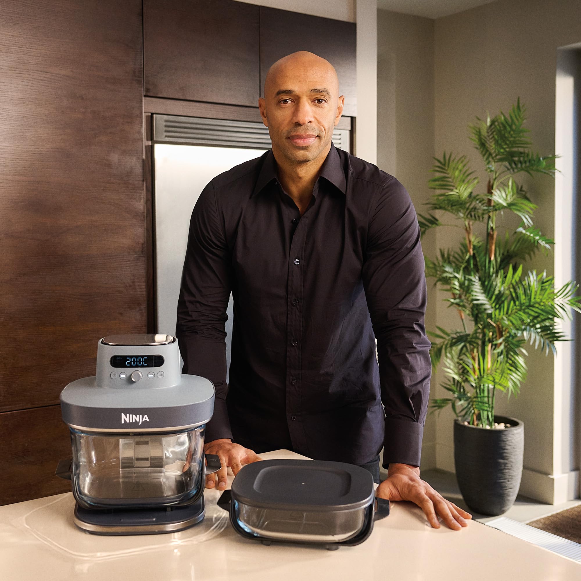 Ninja CRISPi PRO XL, Friteuse sans huile, bols 5,7l et 2,3l AS090EUSD | 5 modes de cuisson prédéfinis, avec contenants en verre CleanCrisp de 5,7 l et 2,3 l, couvercles de rangement, Stone/Or