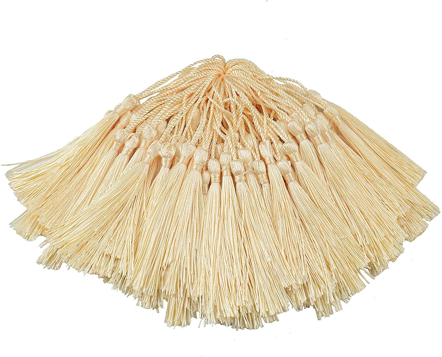 TIMESETL50 Psc 13cm/5 Inch Silky Floss Craft Tassels, Handmade Tassel with Loop for Jewelry Making Souvenir, Bookmarks, DIY Craft Accessory (Cream)