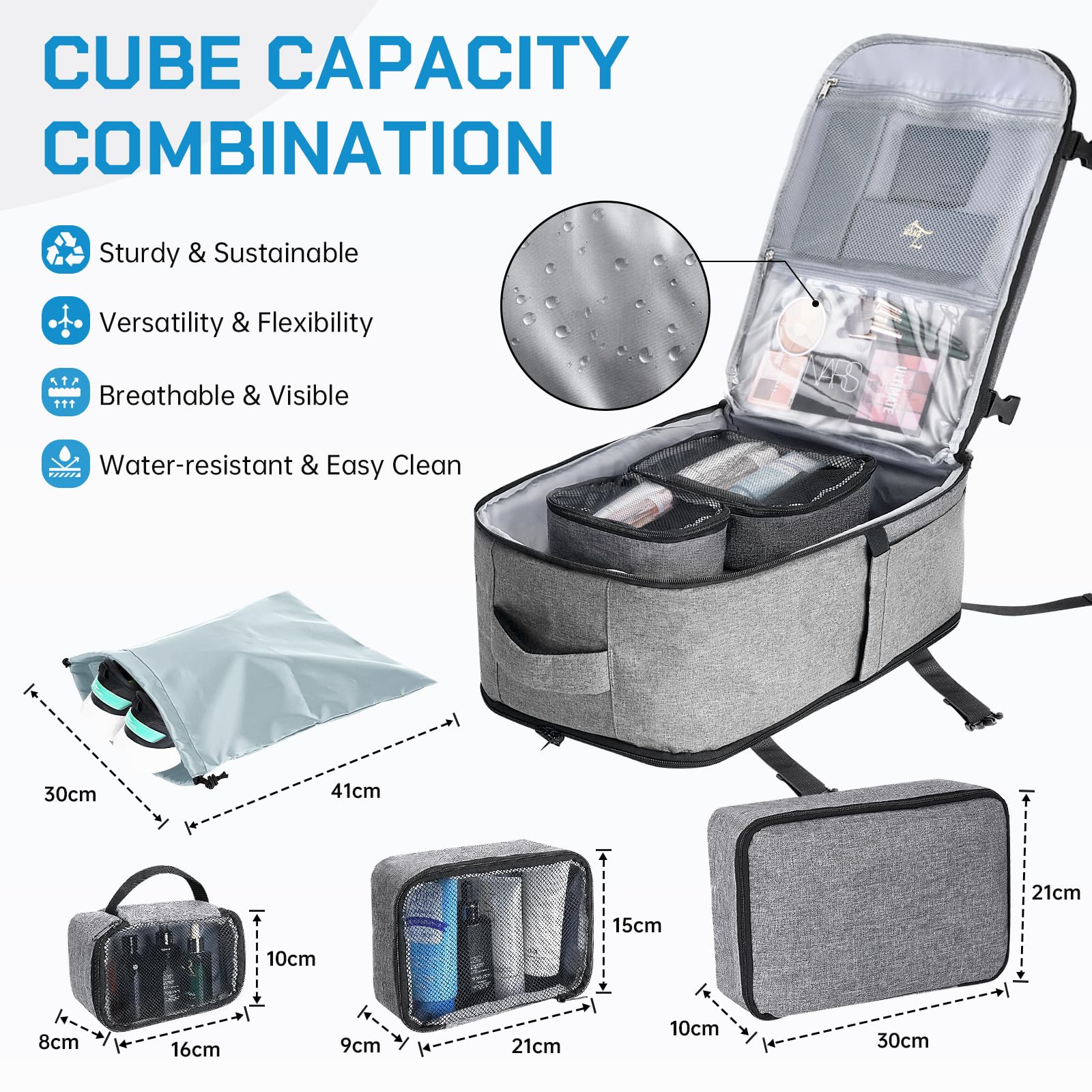 Vinstatin Zaino Ryanair 45x20x35 (40L) Zaino da Viaggio per Donne e Uomini,17.3 Zoll Zaino Aereo con 4 Sacchetti Organizzatori,Bagaglio a mano Borsa Viaggio Cabina Zaino Travel Viaggio Casual