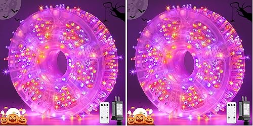 Miniatura 33 de JMEXSUSS 200 luces LED rojas y verdes de Halloween para exteriores, tira de luces de Navidad de 66 pies, cable transparente para interiores, enchufe