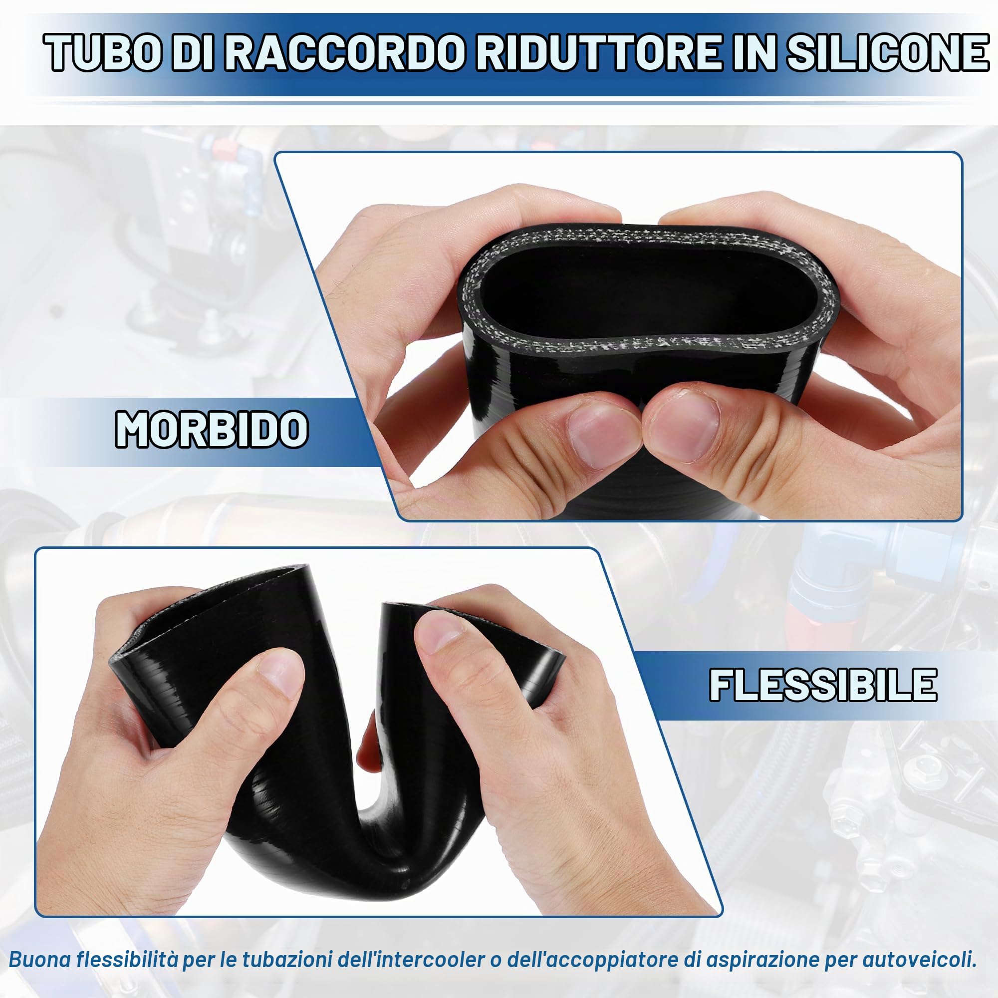 QUARKZMAN Gomito Riduttore 45° Silicone Flessibile 2.5-3.0" Nero 1pc | 4 Strati, Diametro 63/76mm, Lunghezza 102mm, Temperatura -60°C~+260°C, Pressione 0.3-0.9Mpa, Per Turbo, Intercooler