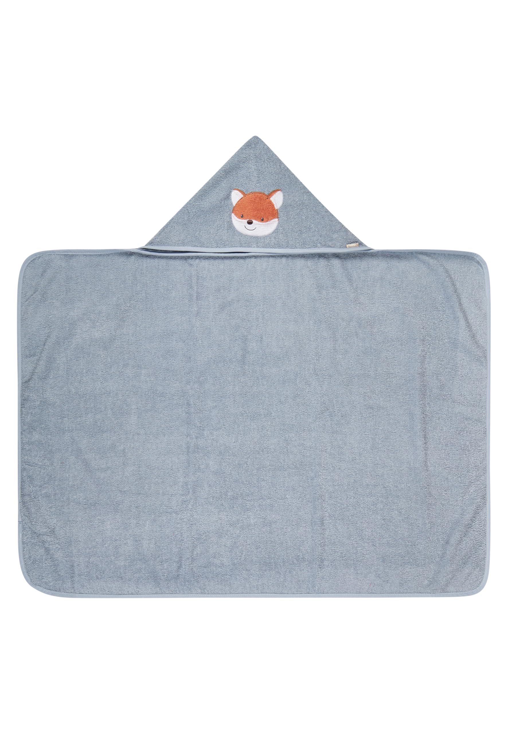 Sterntaler Hooded Bath Towel Fox Filou 100 x 70 cm - Baby Towel with Hood Made of 100% Cotton, Absorbent & Soft - Rectangular Children's Bath Towel with Cute Embroidery - Unisex Grey Blue