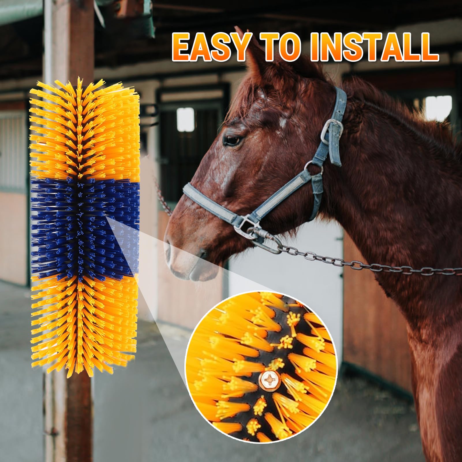 Ejoyous 2 Cepillos para Rascar Ganado, Rascador de Plástico para Caballos, 17,13 Pulgadas, Diseño de Aseo de Masaje Completo con 8 Accesorios para Caballo, Vaca, Oveja, Valla de Granero, Montaje en