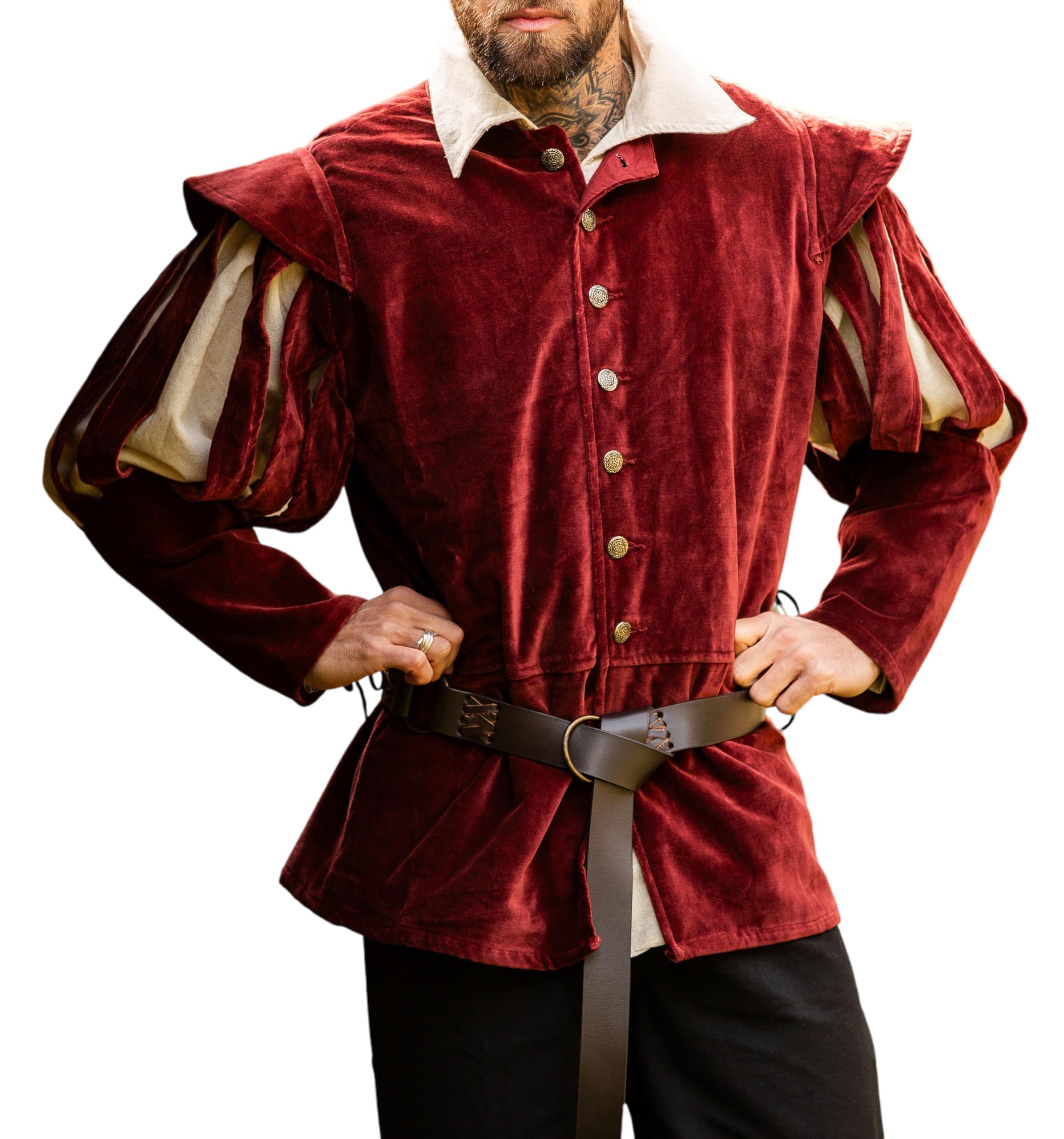 Leonardo Carbone® Veste Brandolf pour homme - Design unique - Parfaite pour les jeux de rôle et les fêtes costumées - Moyen-Âge - Viking - Costume - Vestes pour homme - Coton
