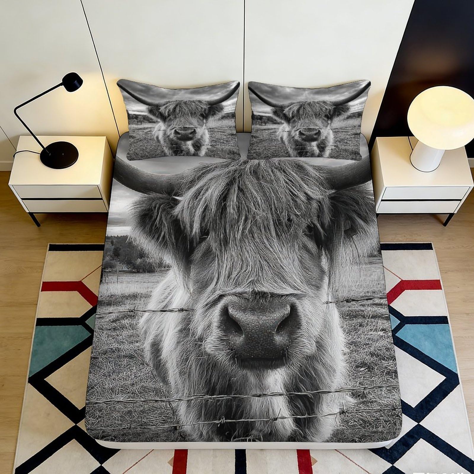 Pnayamiorkfel Style-8 3D Printed Highland Cow Fitted Sheet Microfiber Bedroom Decor Farm Animal Mattress Cover For Adult Teen Bed Protection 90X200x25cm