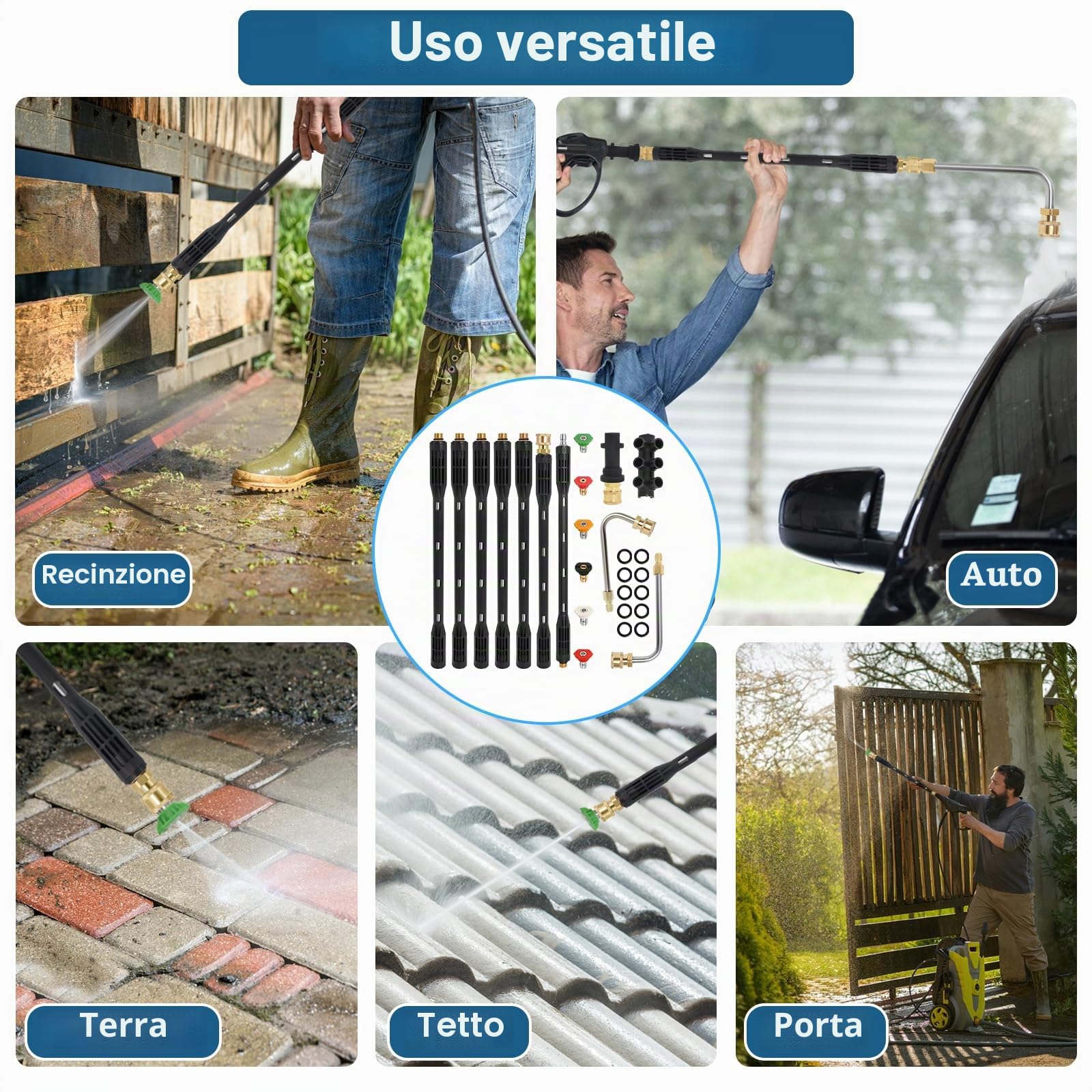 Prolunga per idropulitrice Karcher compatibile con serie K2-7, 10 pezzi per grondaie, accessori 6 punte Gekufa