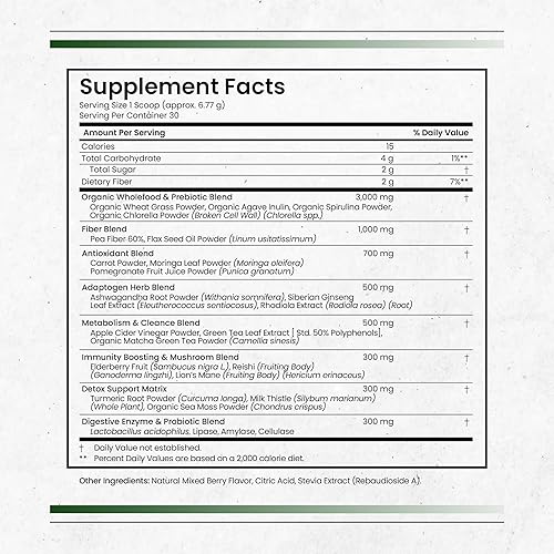 Miniatura 2 de Nature's Pure Blend Super Greens Powder - Suplementos en polvo orgánicos de superalimentos verdes para jugo y batido verde - Probiótico - Mezcla de