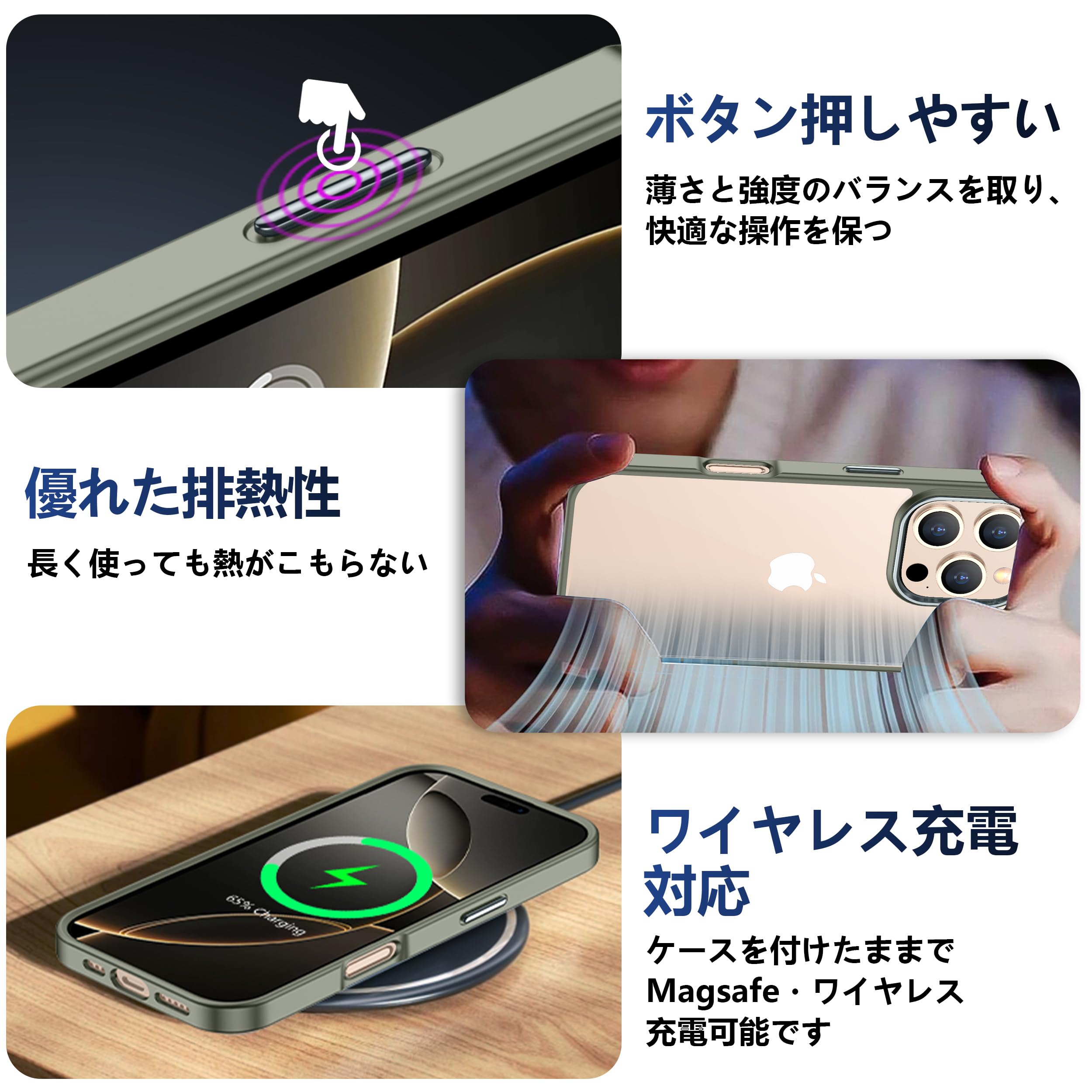 Amazon.co.jp: iPhone 16 Pro 用 ケース グレー 耐衝撃 米軍MIL規格 