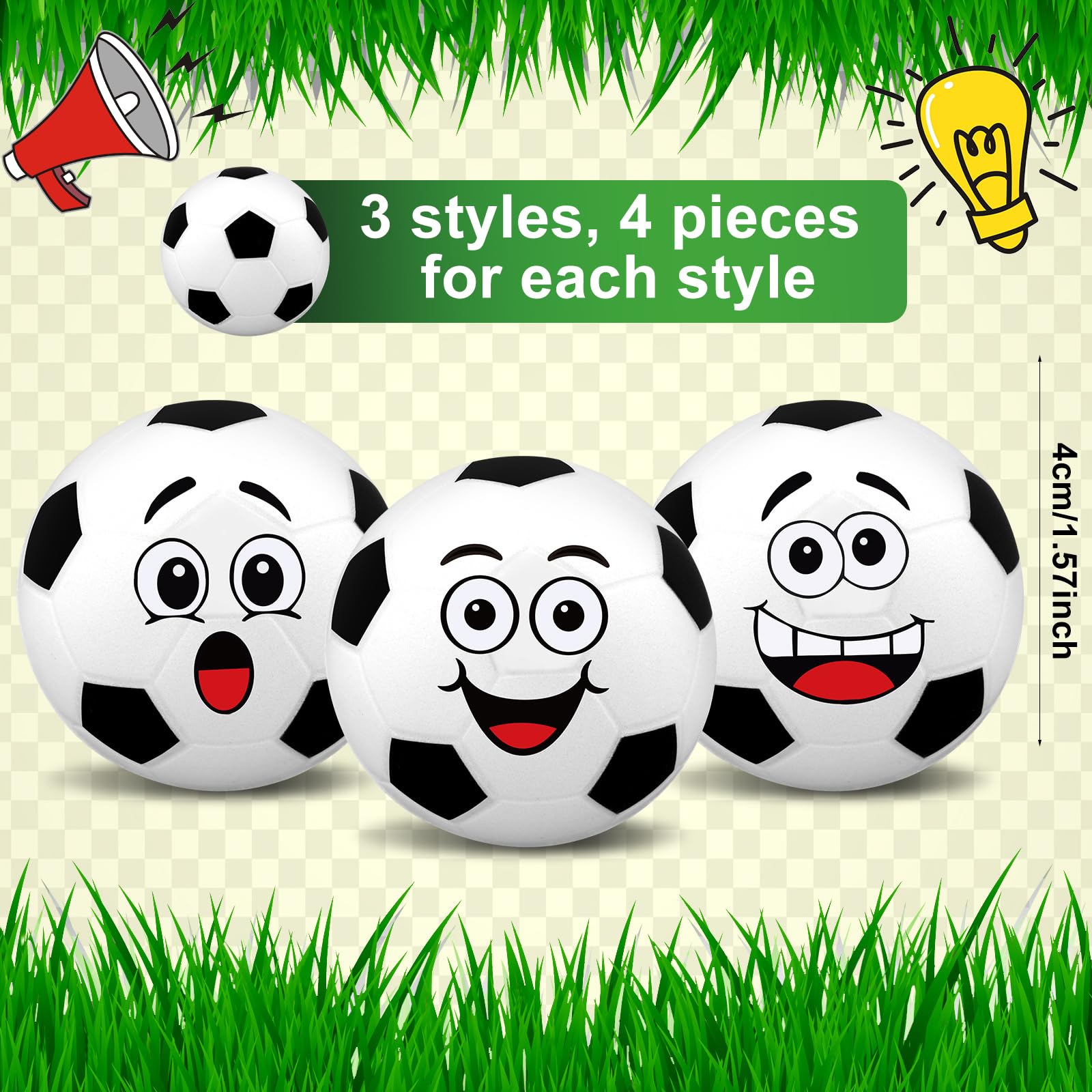 CNSJ 12 Pcs Mini Face Stress Balls for Kids Soccer Sport Foam Toy Squeeze Hand Exercise and Anxiety Relief Prizes for Boys Girls Men Women Adults School Carnival Adults Party Gifts Bag Fillers Favors - Image 2