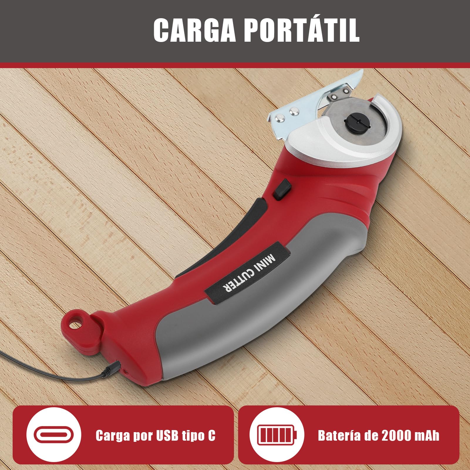 Tijeras Inalámbricas, Cortador de Tela con Interruptor de Seguridad, Hoja de Acero SK5, Cómodas Tijeras Eléctricas Ligeras para Manualidades, Velocidad de 240 Golpes/min para