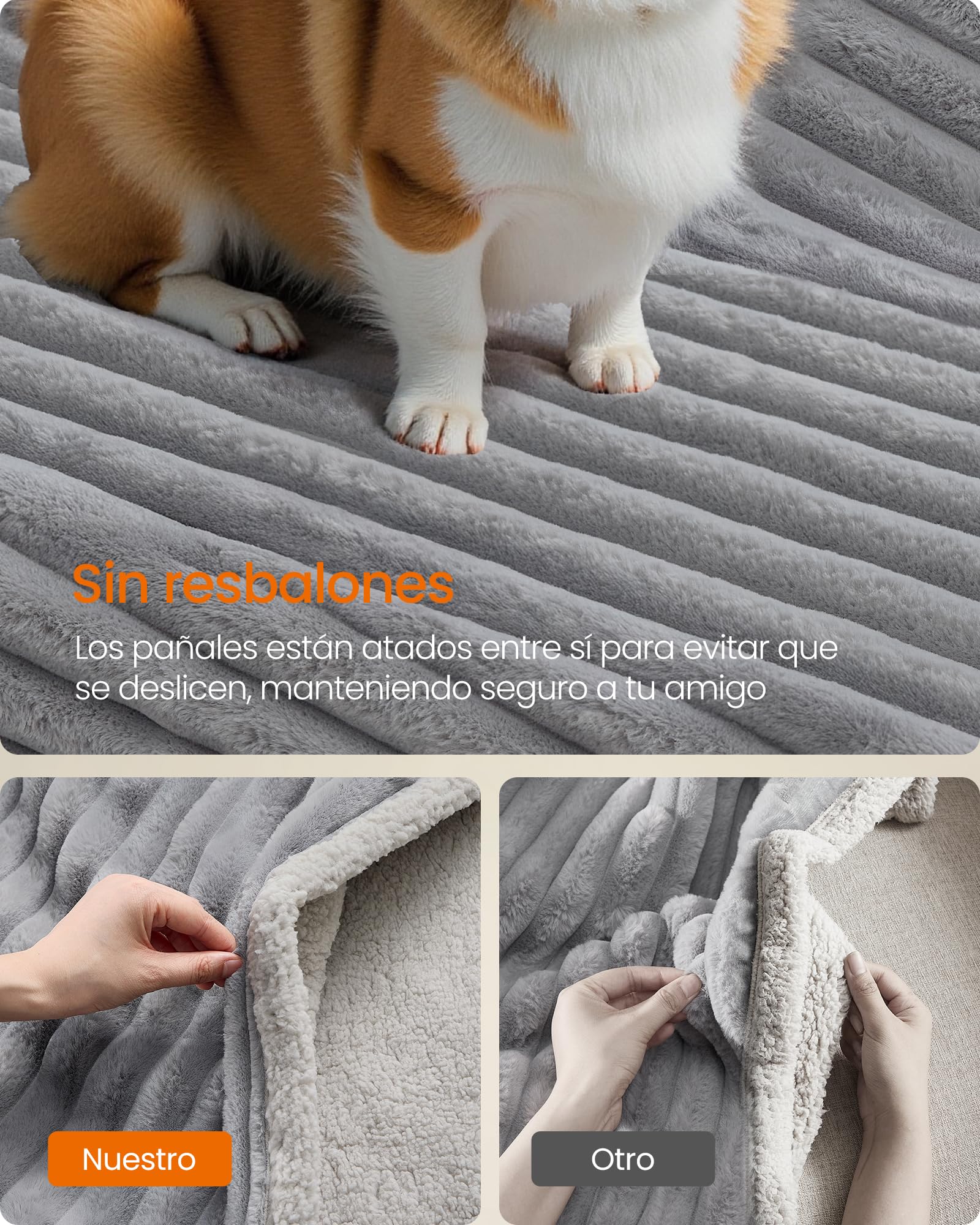 Feandrea Alfombra Impermeable para Perros, Tamaño XXL, 203 x 152 cm, para Perros Grandes y Extra Grandes, Diseño Reversible, Funda de Sofá, Lavable, Gris Paloma y Gris Claro PPB038G01