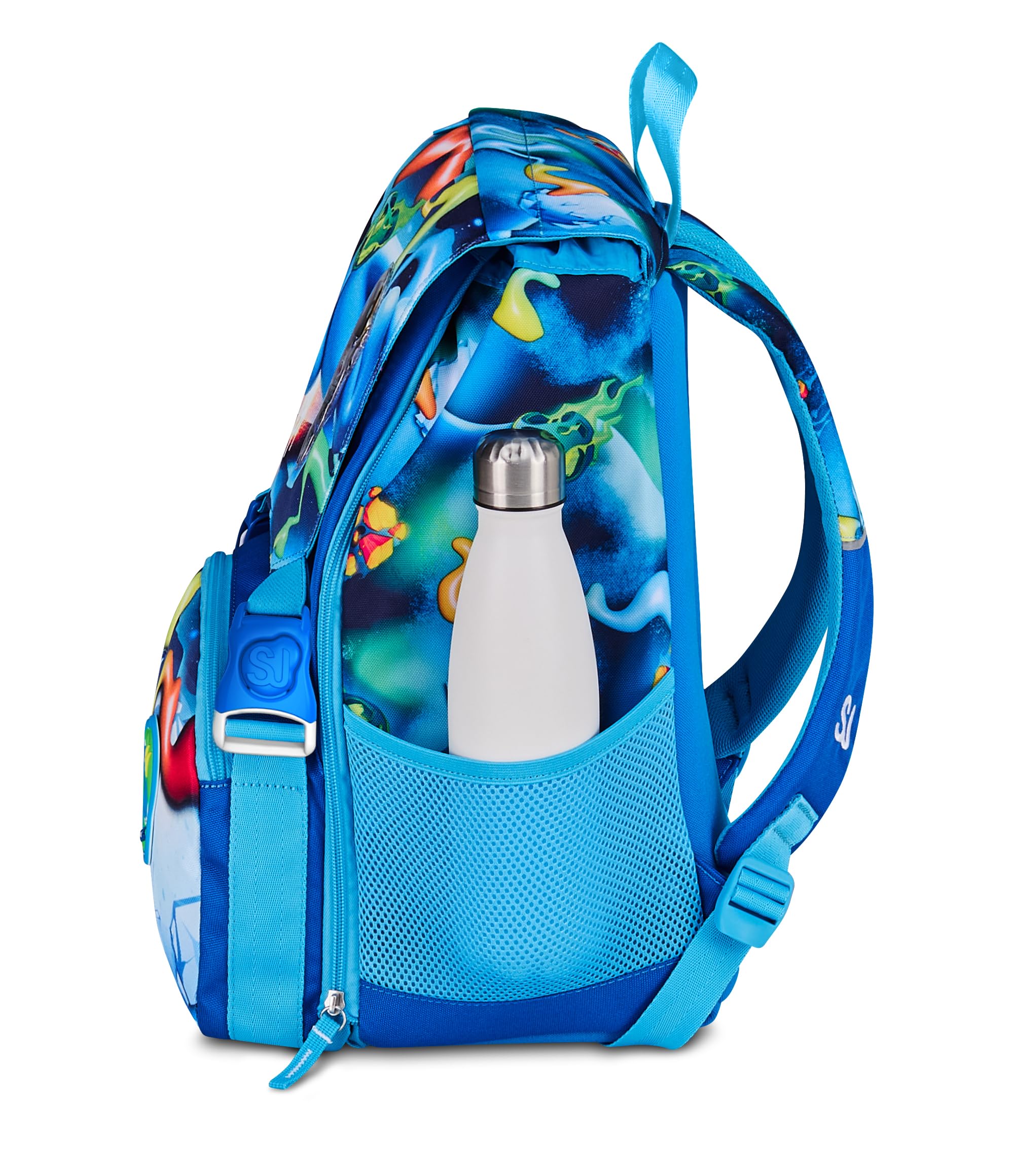 SJ GANG STYLE JAM GANG Zaino Scuola Estensibile SPACE RIDE, Blu, 24L, Zip Laterali, Ali missile a scomparsa, Applicazione astronauta 3D, Tasca frontale, Tasca portaborraccia, Scuola elementare,Bambino