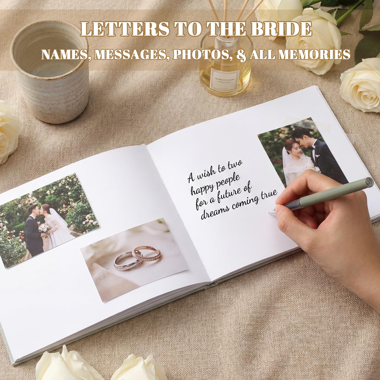 Libro de invitados de boda de 21.6 x 17.8 cm, cartas para la novia, álbum de recortes, libro de recuerdos de boda, álbum de recortes DIY de papel en blanco, álbum de fotos, libro de firmas de