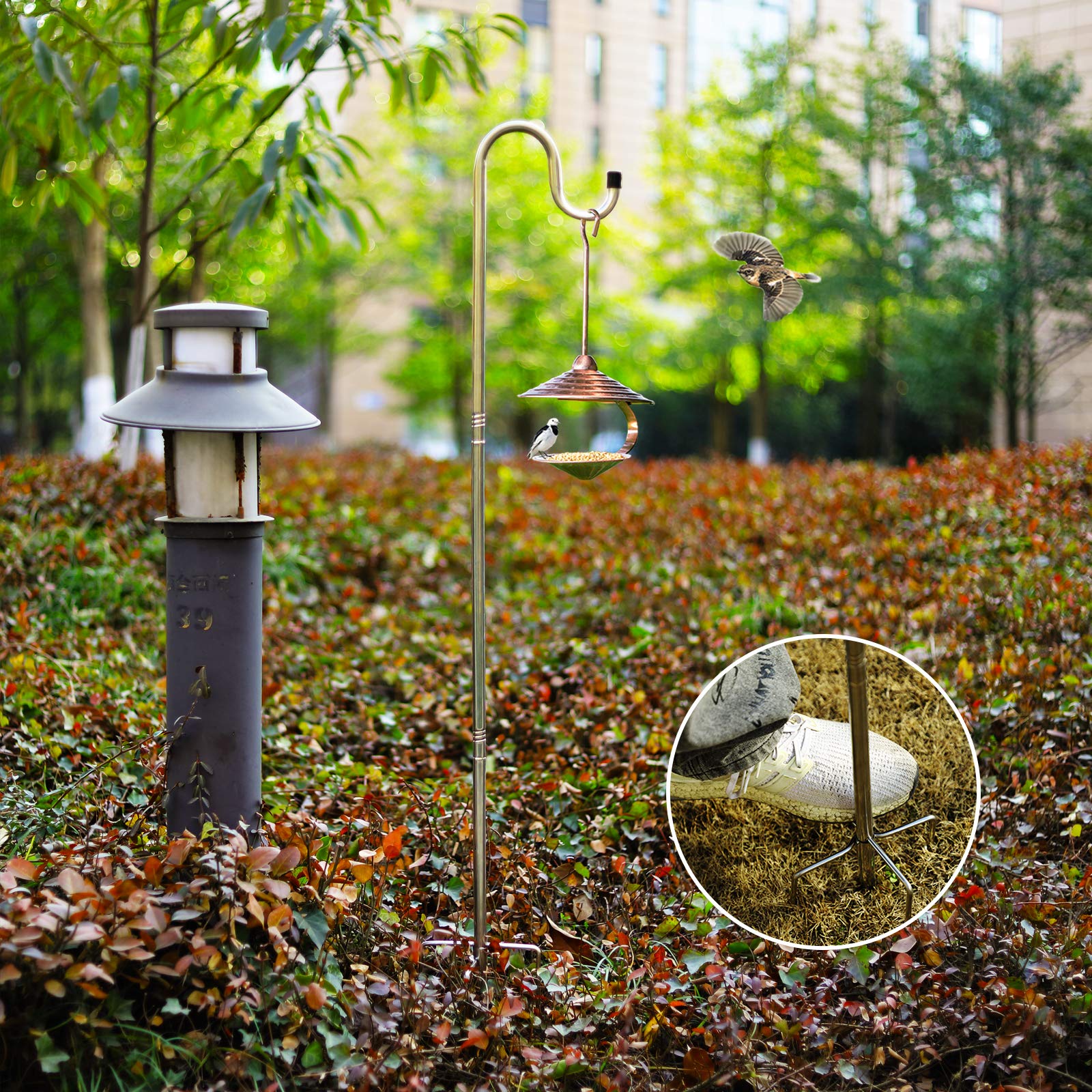 HOME RIGHT Poste de comedero para pájaros, 234 cm, ajustable, ganchos de jardín de pastores, ganchos de jardín resistentes de metal de 5 puntas, gancho para colgar luces, macetas, farolillos para