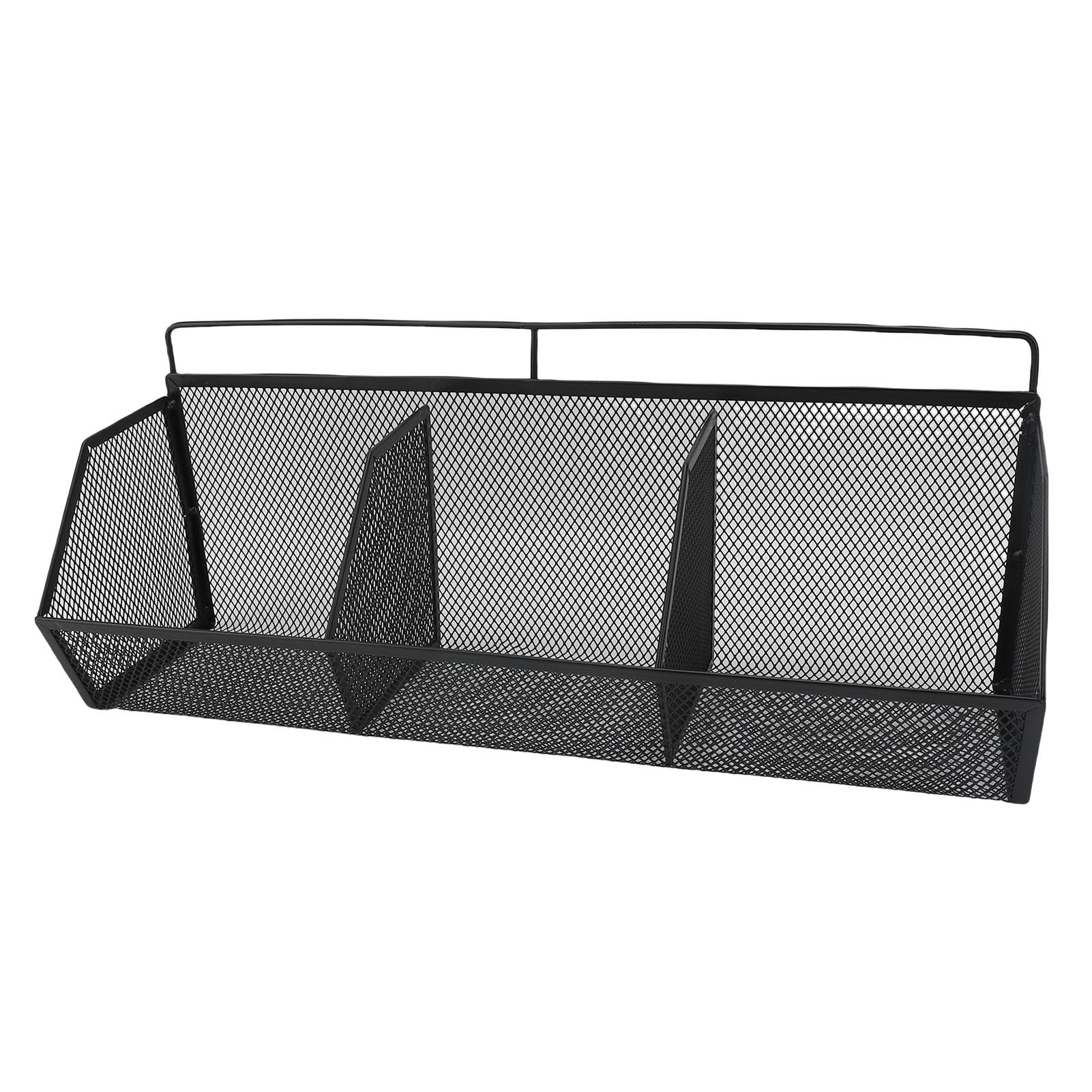 Cesta de alambre de metal, 3 rejillas para colgar en la pared, organizador de almacenamiento de apertura inclinada para cocina, baño, lavandería, hogar, cafetería, oficina, garaje (negro)