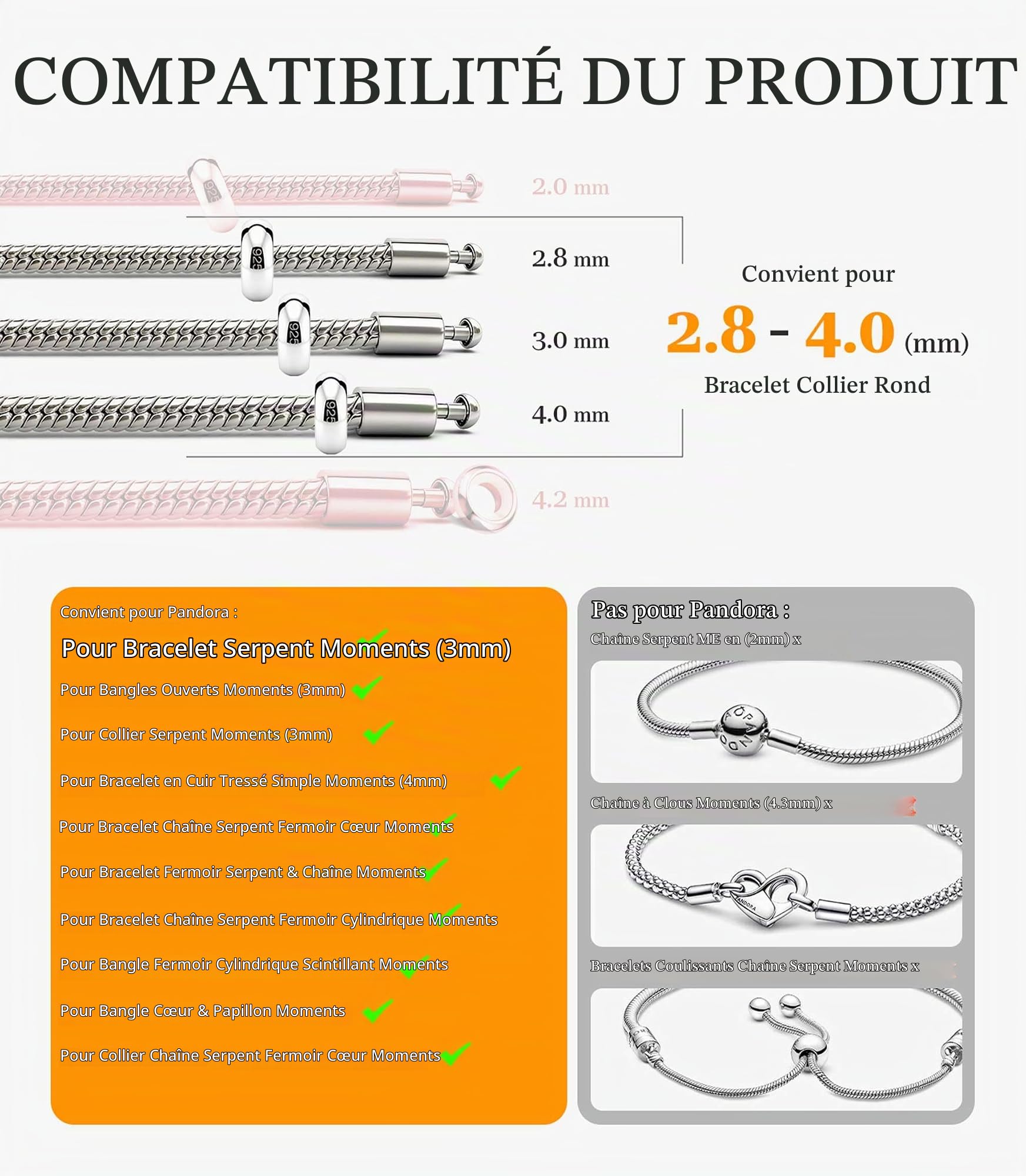 GW Charms Stopper de Breloques pour Bracelet avec Caoutchouc en Argent Sterling 925 Perles Compatible pour Européen Bracelets à Breloques