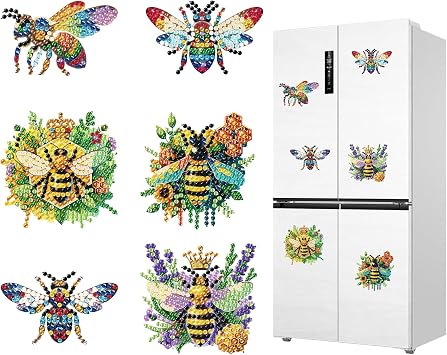 DIY Diamond Art Painting Fridge Magnets Creative Design Refrigerator Magnetic Sticker Diamond Art for Adults Crafts Home Decors Cabinet Refrigerator-Bee