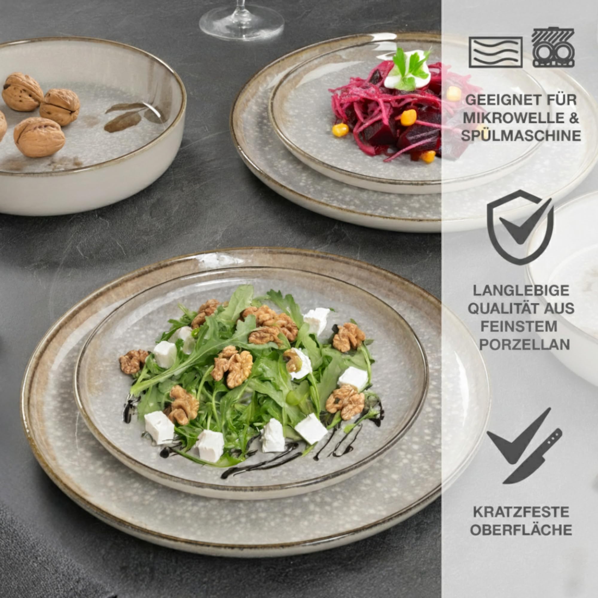 Moritz & Moritz BLOSSOM Porzellan Geschirrset 6 Personen 24-tlg. - Modernes Tafelservice mit verspieltem Design - Pflegeleichtes Kaffeeservice mit Teller Set, Schüsseln & Tassen - Kombiservice
