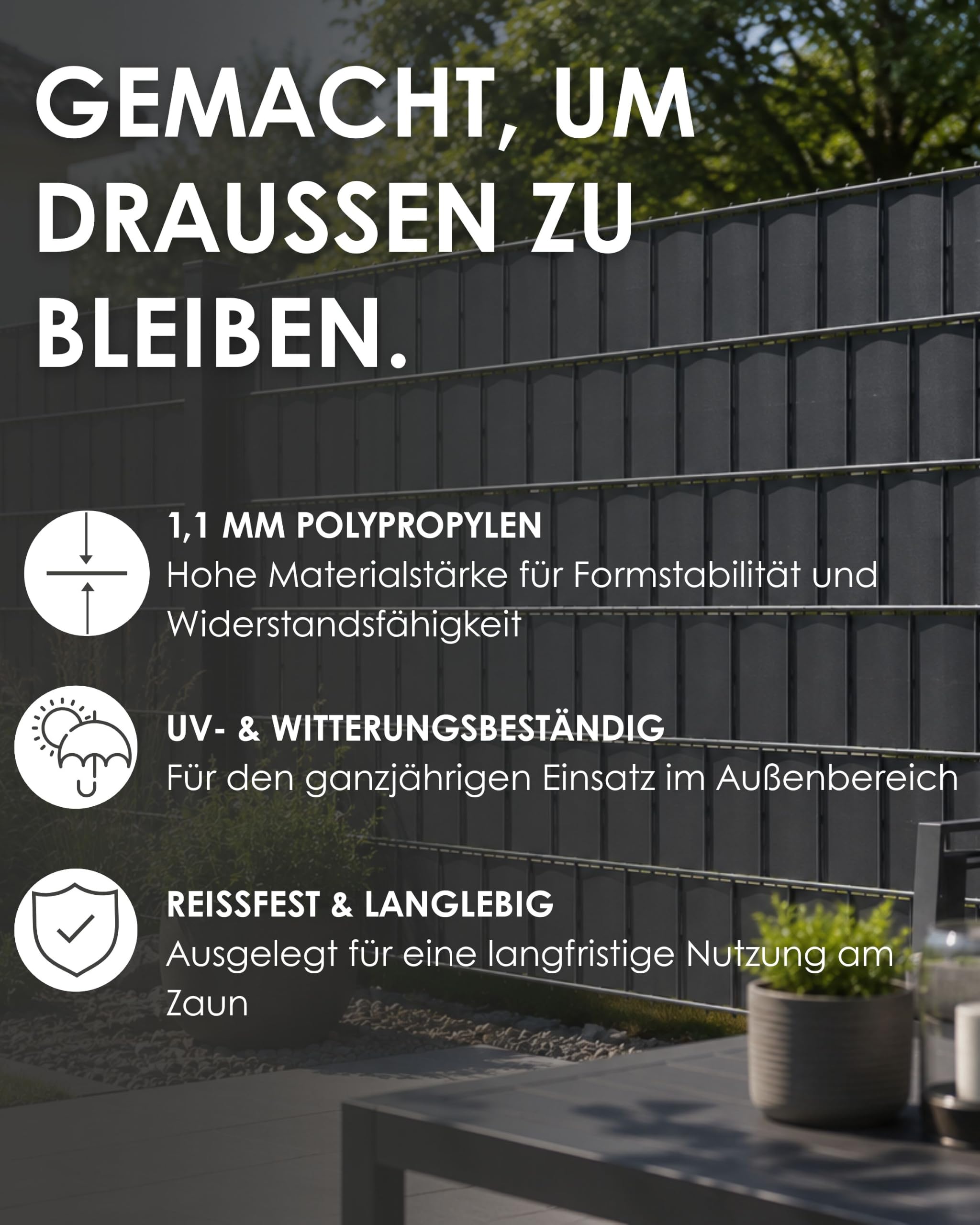 Sichtschutzstreifen für Doppelstabmatten, Anthrazit, 26 m, Vista 2.0