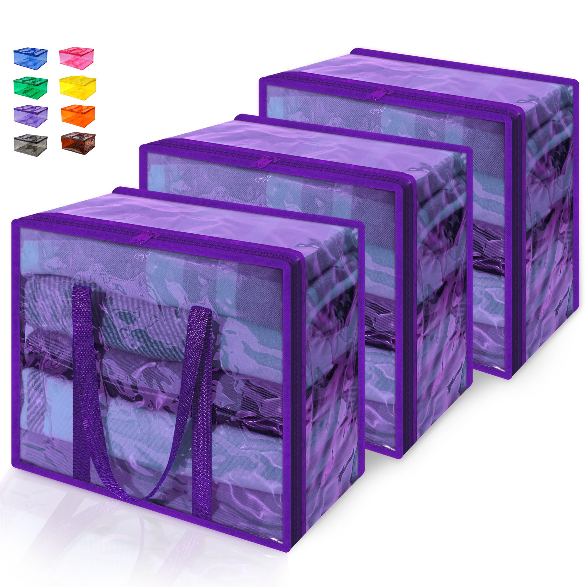 3 Sacchetti Portaoggetti In PVC Trasparente Con Cerniera - 40 Litri, Extra Forti, Con Maniglie – Per Coperte, Trapunte, Biancheria, Giochi – Colore Viola 18x15x9 - 4