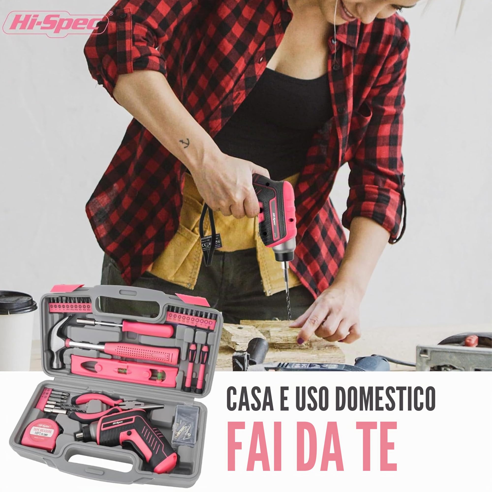Hi-Spec Avvitatore Elettrico 3.6V USB, Kit Riparazioni Domestiche, Rosa | montaggi e riparazioni più rapidi, controllo facile e uso intuitivo, design leggero per lavorare senza fatica, 35 pc