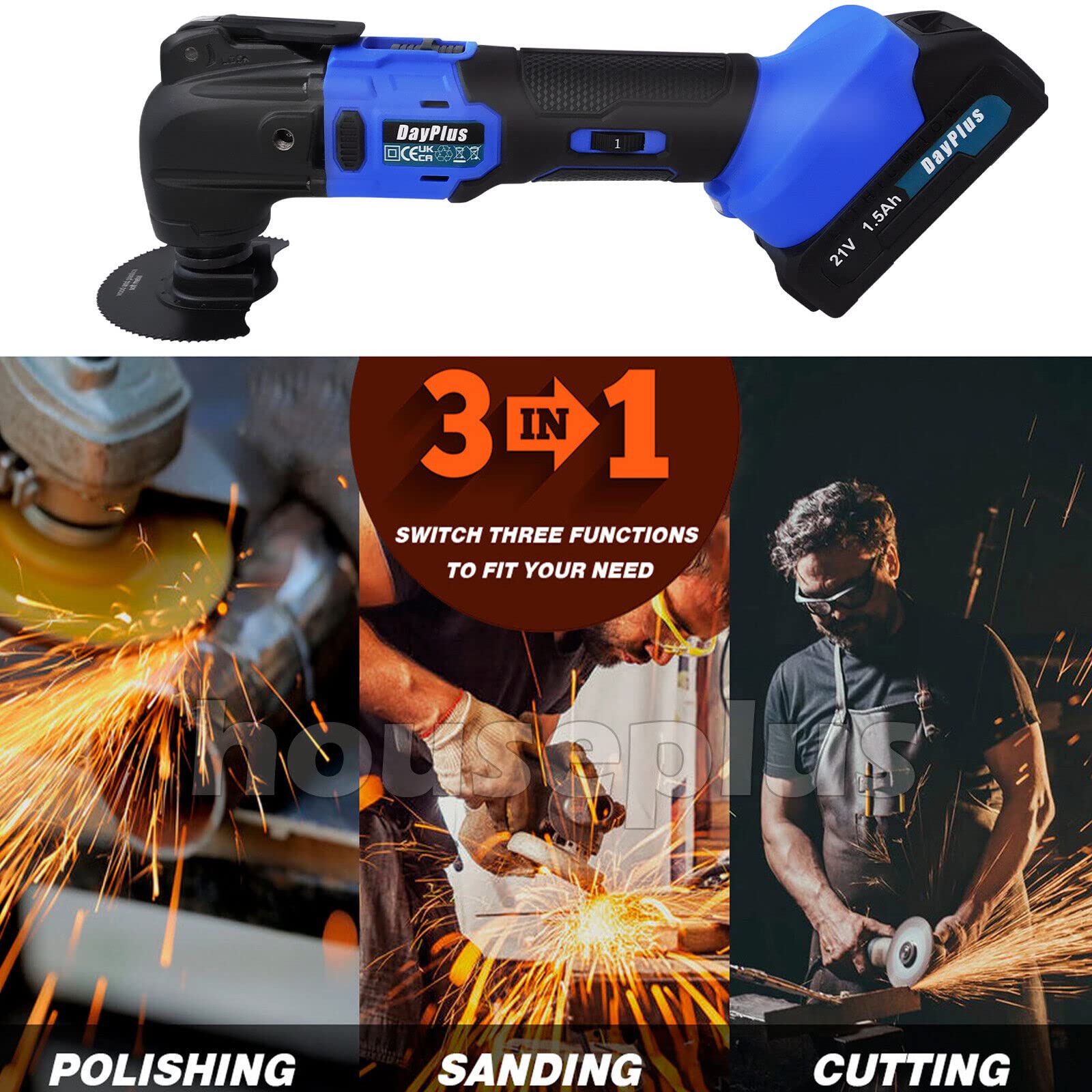 Bürstenlose oszillierende Multitool Trimmer Säge Refurbisher Holzbearbeitung Elektrowerkzeuge 300W oszillierende Multitool mit Zubehörsatz, zum Sägen, Schneiden, Schleifen