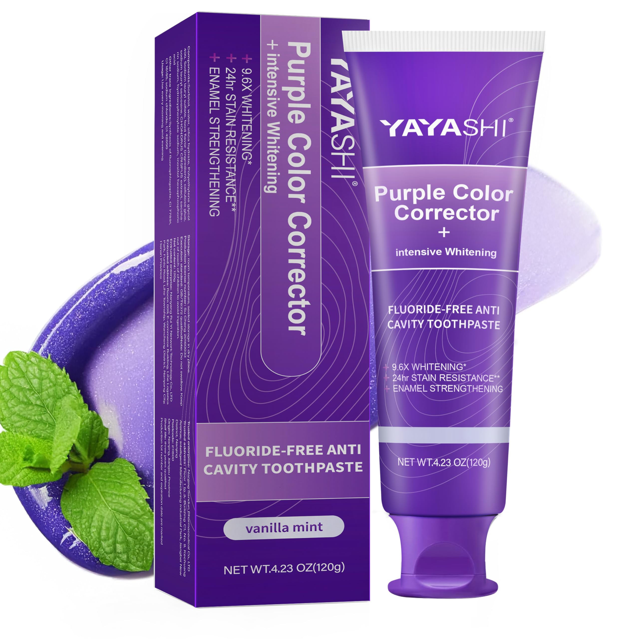 Purple Color Corrector Whitening Toothpaste, Fluoride-Free,Deep Stain Remover Toothpaste, Plaque Remover for Teeth,freshens Breath,Vanilla Mint