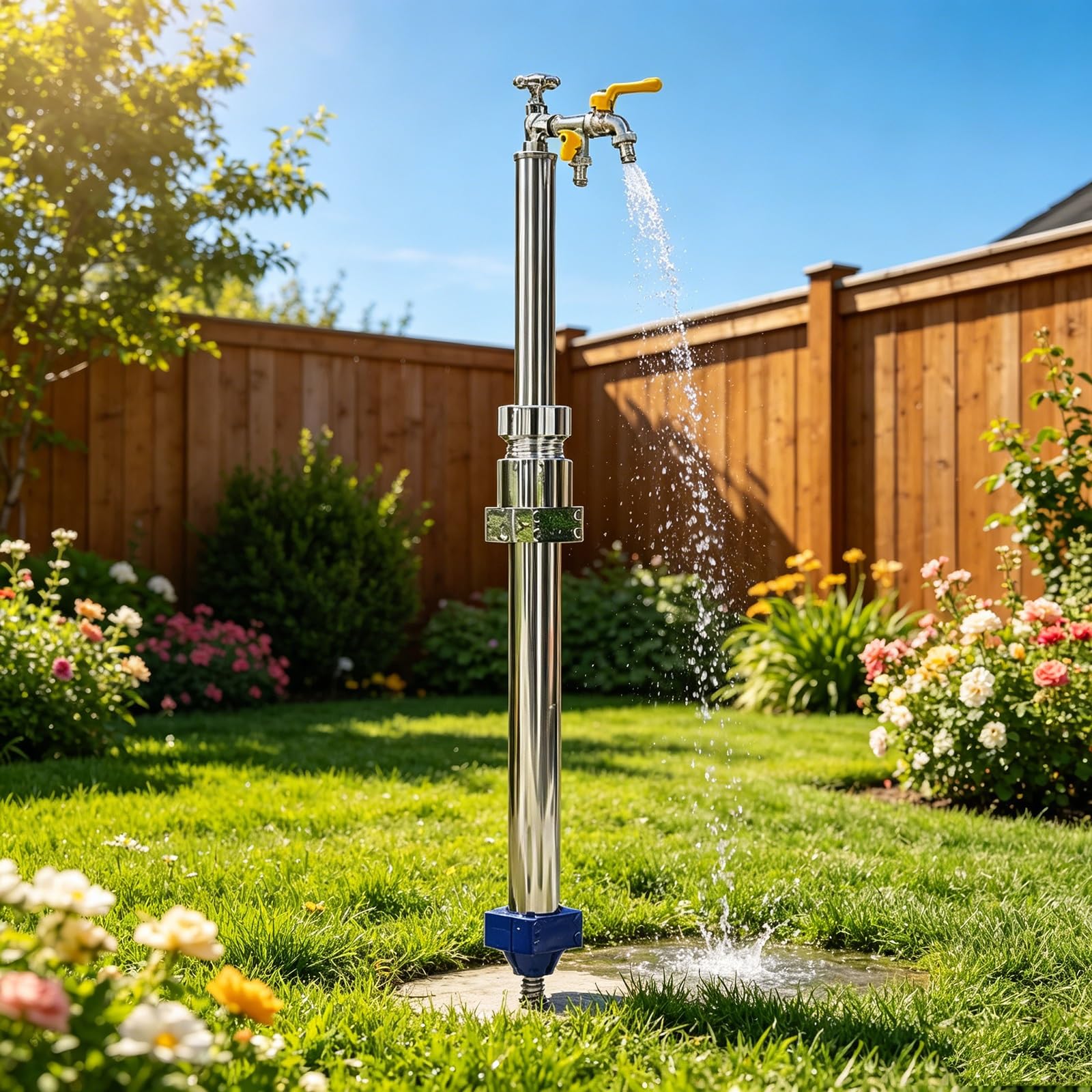 Colonne d'eau de Jardin Extérieure en Acier Inoxydable 304, Colonne d'eau Verticale Antigel avec Robinet À Double Sortie, Fontaine à colonne pour Jardin et Cour(120cm/47in)