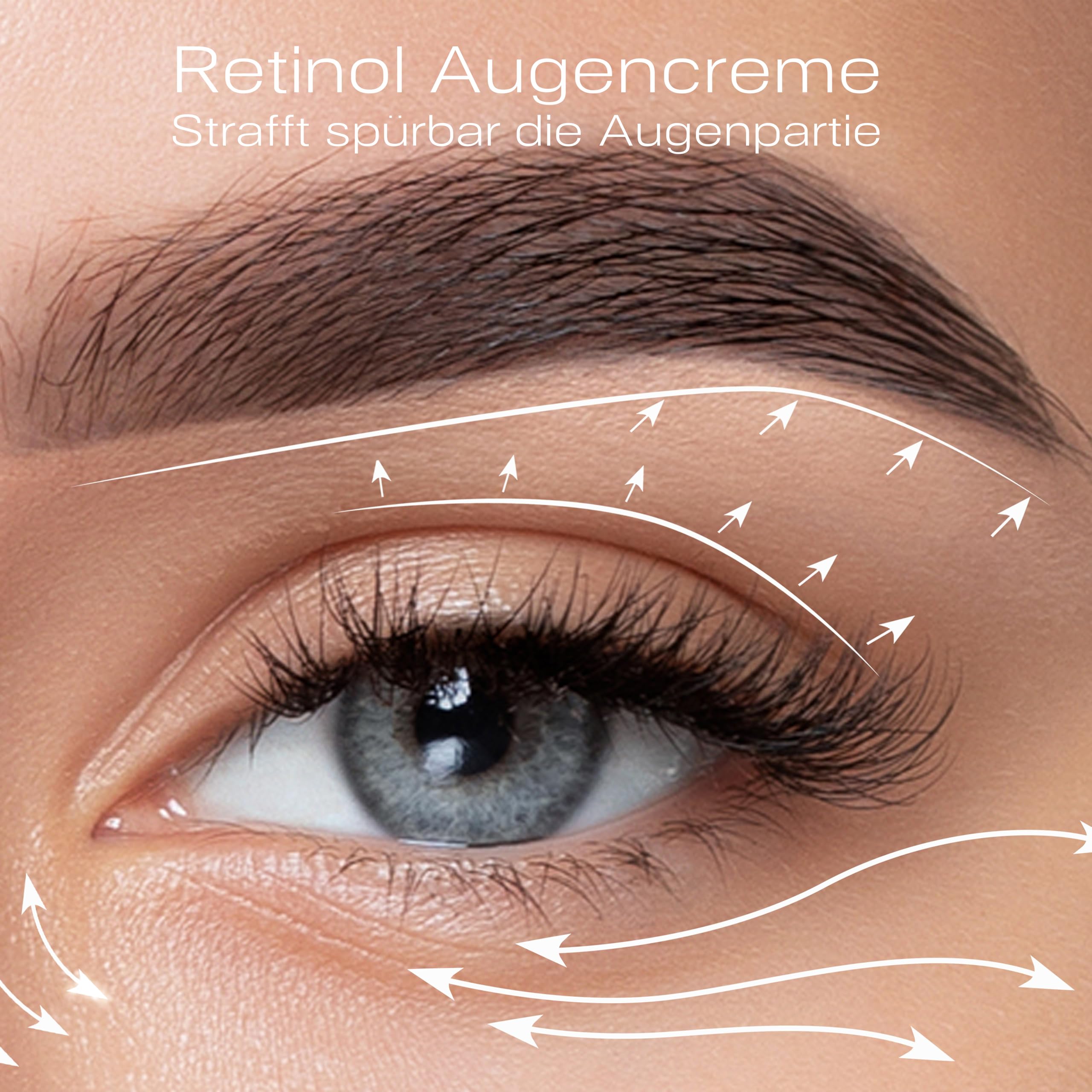 Retinol Augencreme – Anti-Aging Eye Cream gegen Falten & Augenringe, mit Jasmin- & Weißdornextrakt, straffende Pflege für die Augenpartie, tierversuchsfrei, Made in Germany (15 ml)