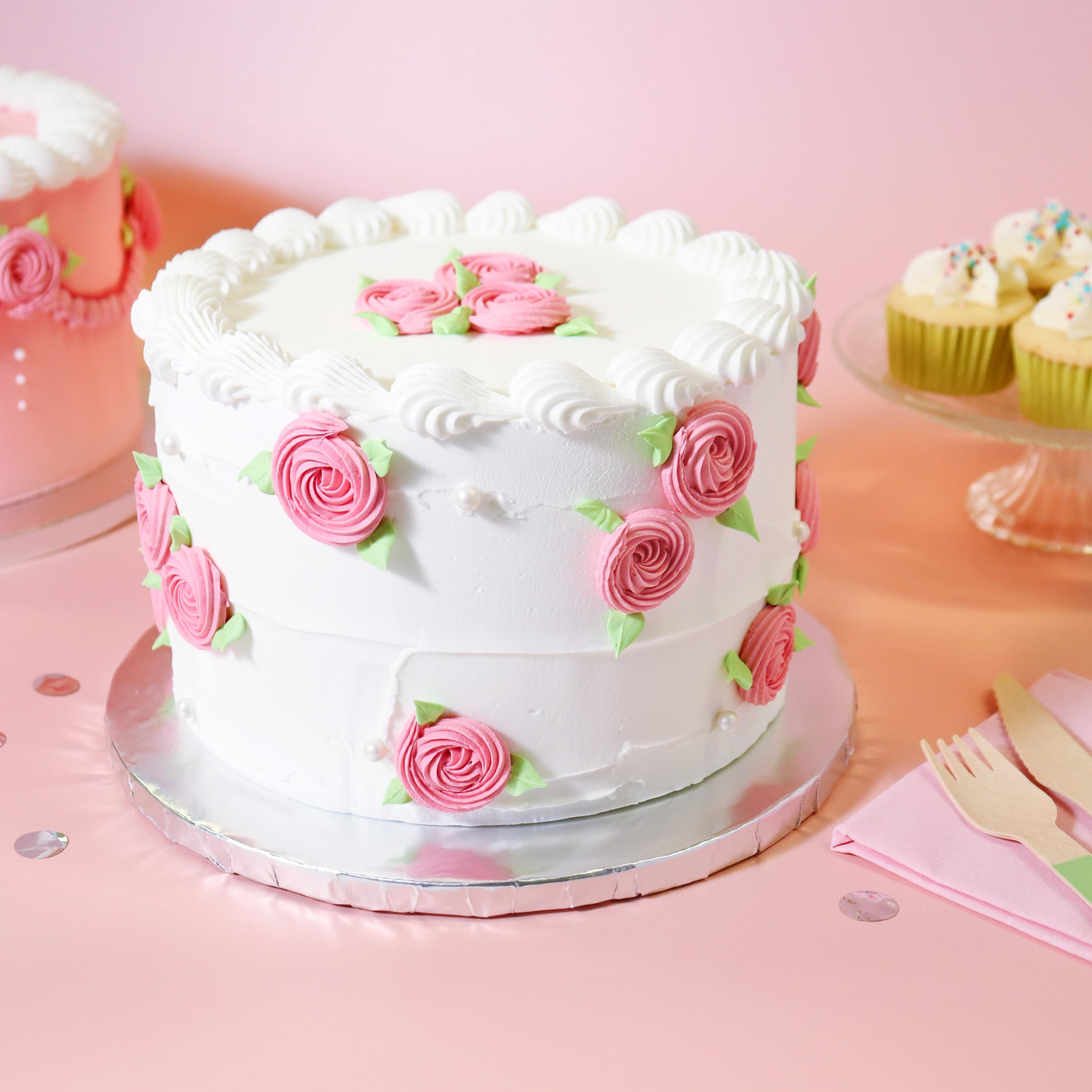 PME Set de 10 Cake Boards redondos para Tartas con bordes envueltos, Plata (12" / 30cm)