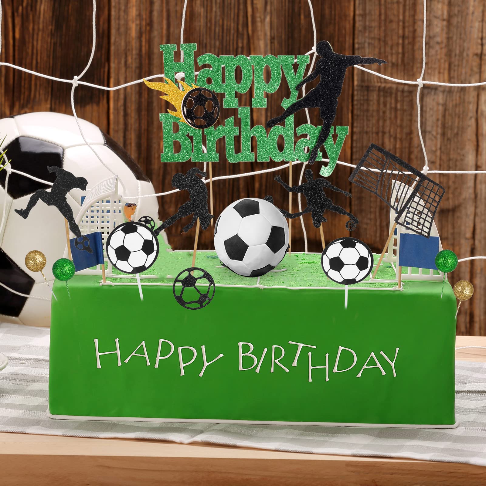 ZYNERY 32-teiliges Fußball-Tortendeko-Set – Happy Birthday Aufleger, Spieler, Tore, Bälle