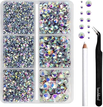 Beadsland Hotfix Rhinestones Set,Crystal AB,Mixed 6 Sizes 4000 PCS | Clear AB Rhinestone,for Clothes,for Crafts,with Wax Pencil and Tweezers,SS6-SS30