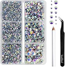 BEADSLAND Hotfix Rhinestones, 4000 PCS AB Rhinestones for Clothes Crafts Mixed 6 Sizes with Wax Pencil and Tweezers Kit, SS6-SS30, Crystal AB