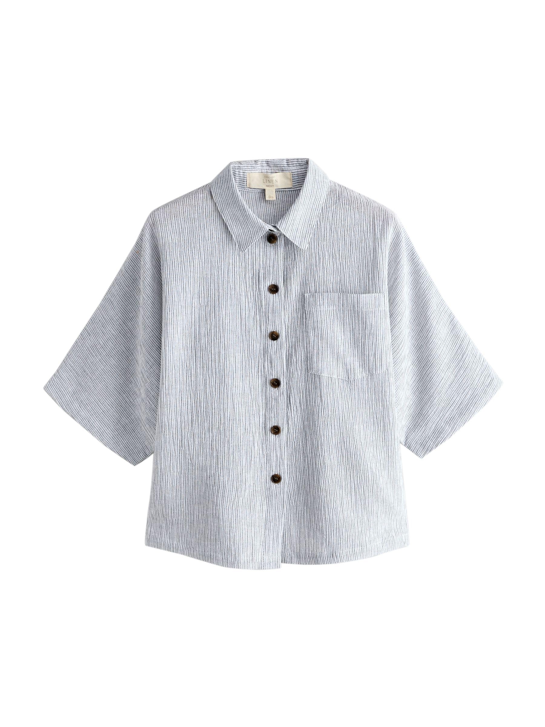 NEXT Femme Chemise texturée à Manches Courtes Contenant du Lin | Coupe standard