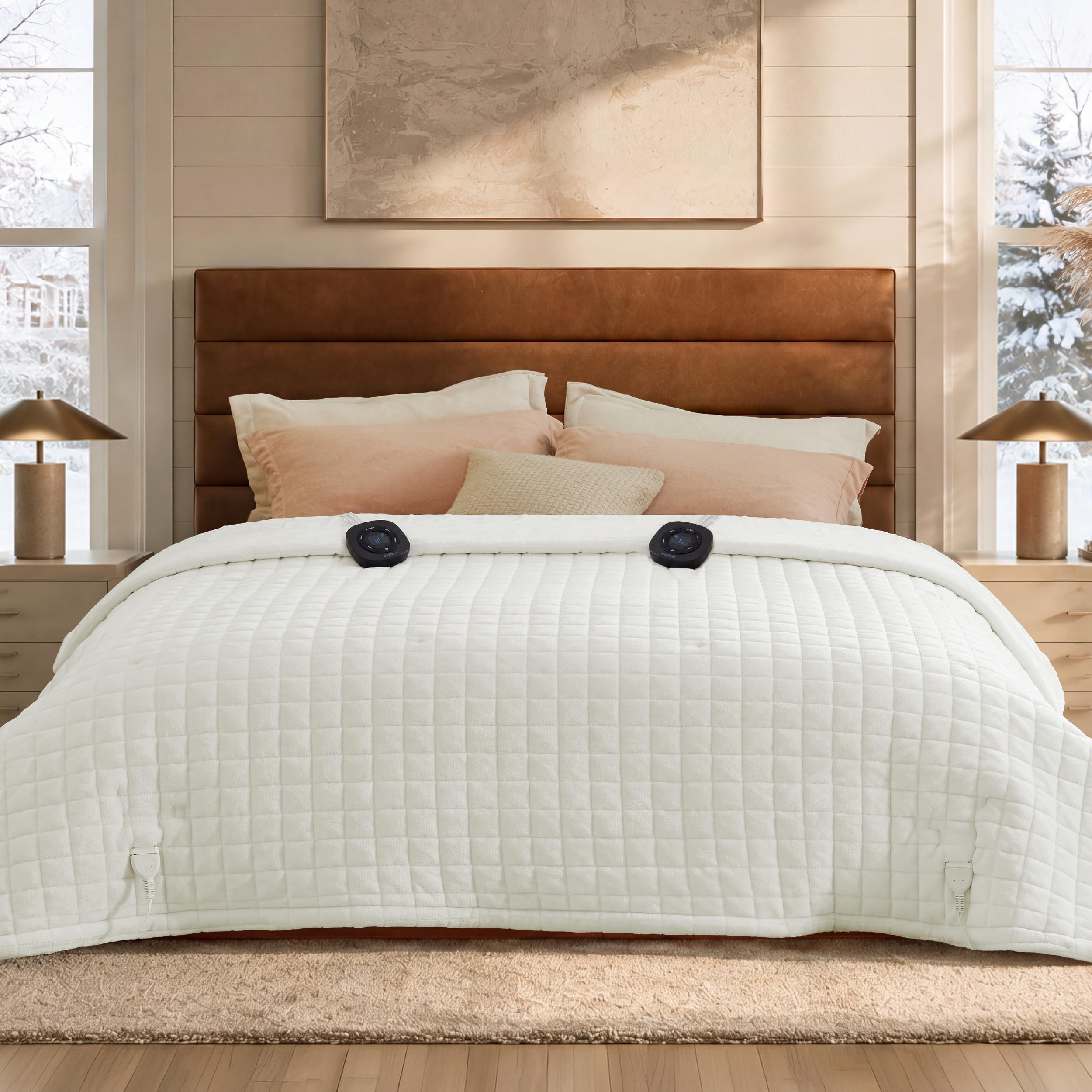 Bedsure Luxury Quilted Heated Blanket King, Thick Electric Blanket, Ivory