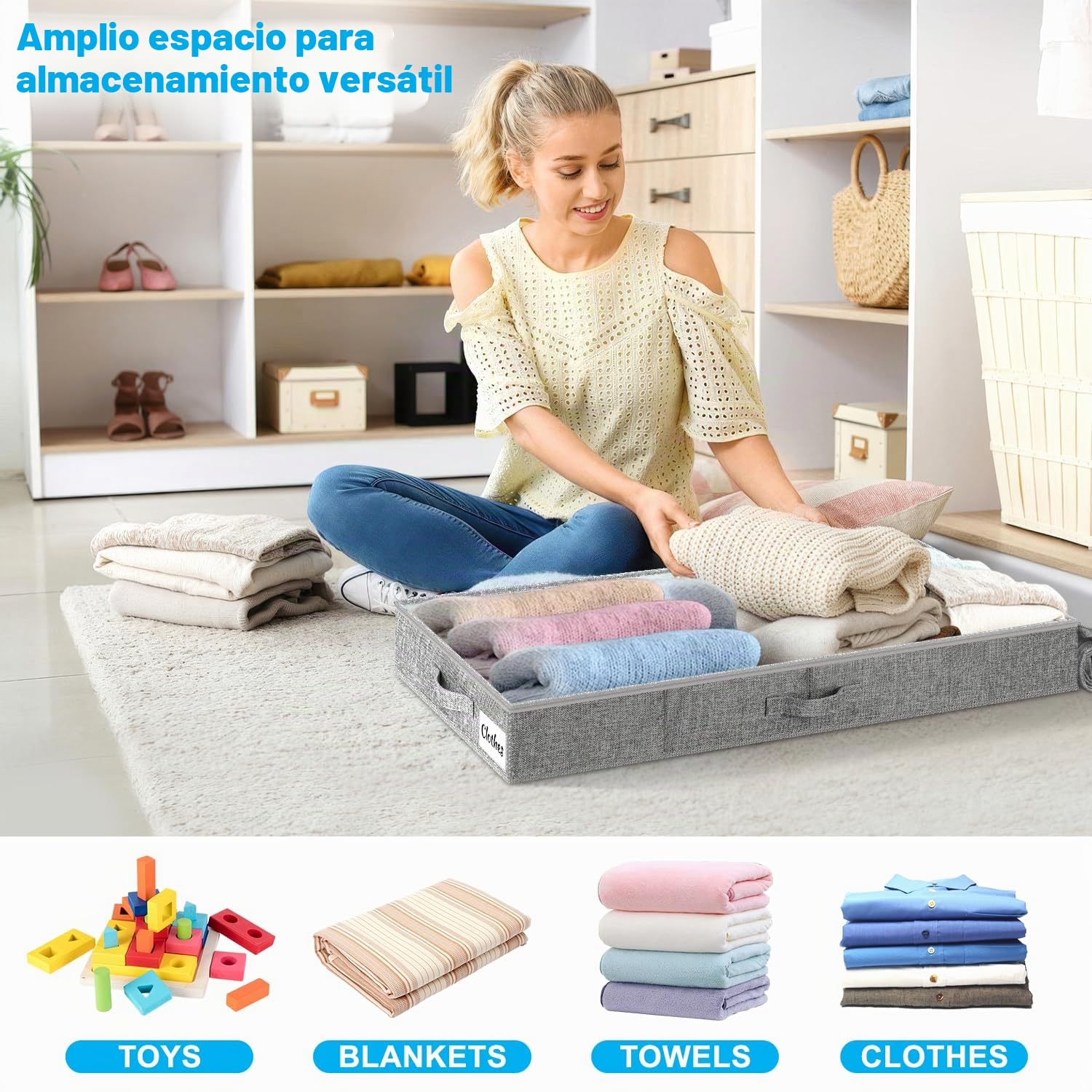 Caja de almacenamiento para debajo de la cama con tapa, paquete de 4 unidades, 12 cm, organizador de ropa debajo de la cama para el hogar, manta y caja de almacenamiento de juguetes, debajo del sofá y